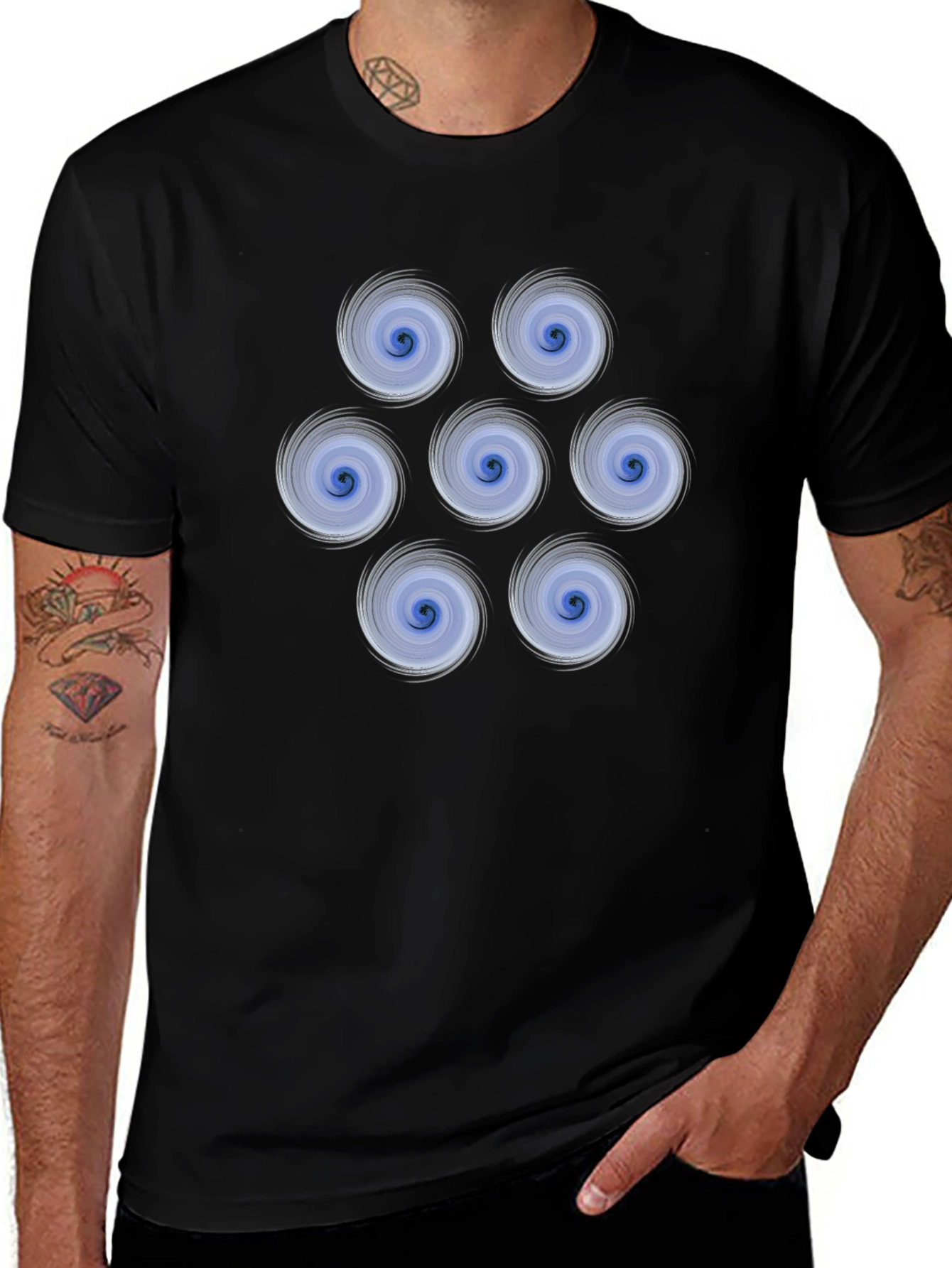 Swirl Circle Pattern Graphic Tee - Black Cotton T-Shirt