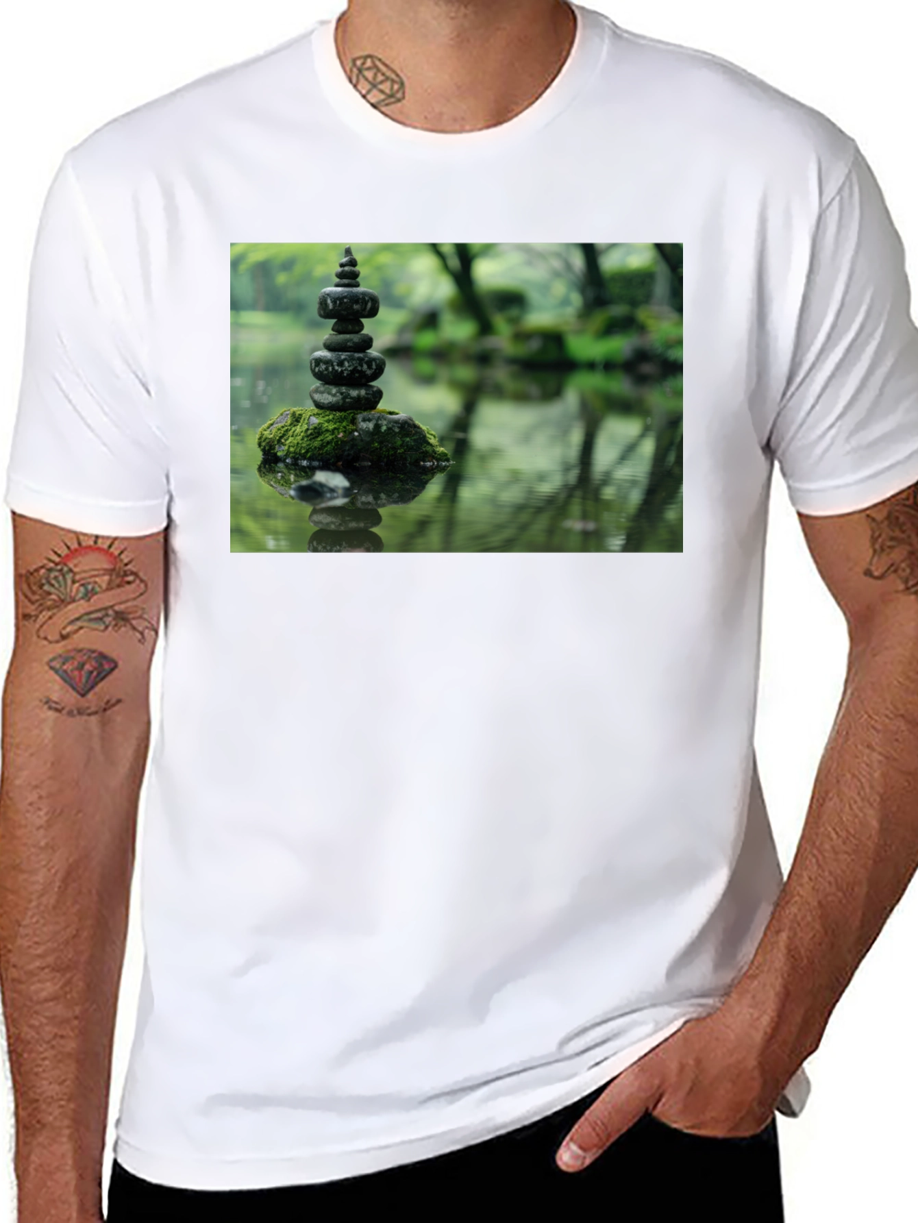 Zen Garden Rocks Graphic Tee - Peaceful Stacked Stones