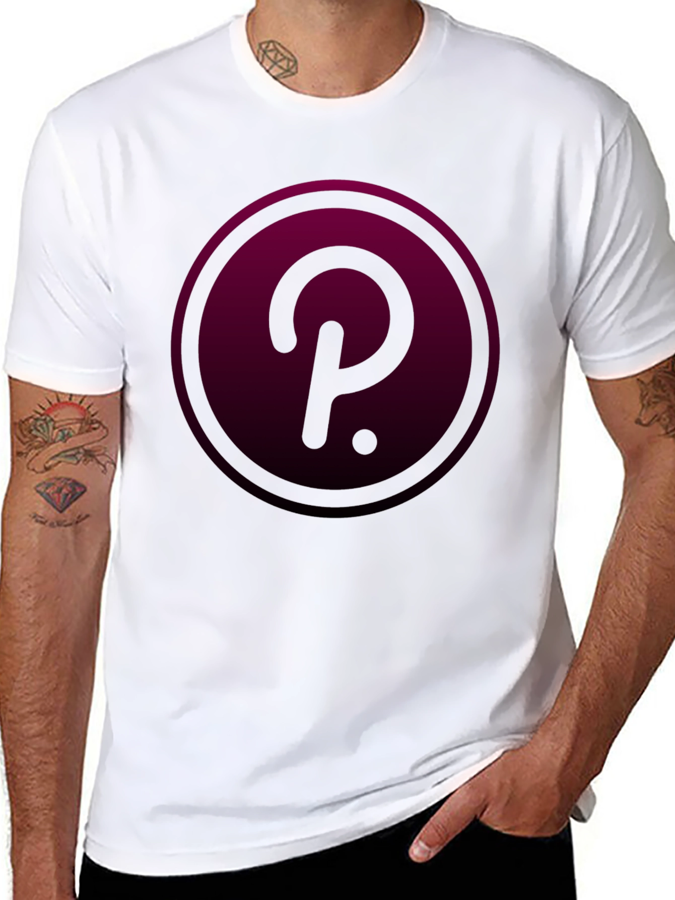 Polkadot Crypto T-Shirt - Burgundy Circle Design