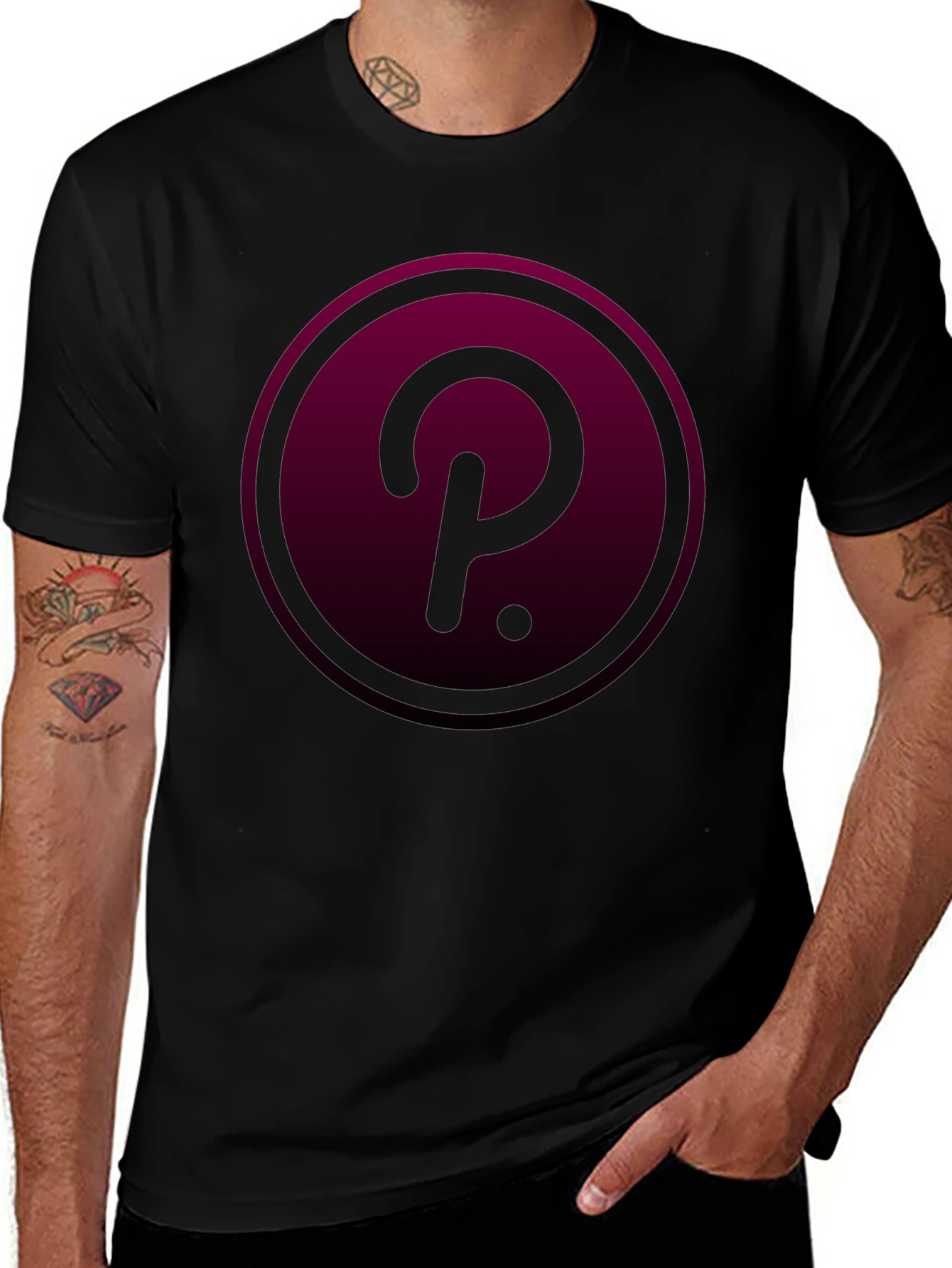 Polkadot Crypto T-Shirt - Burgundy Circle Design