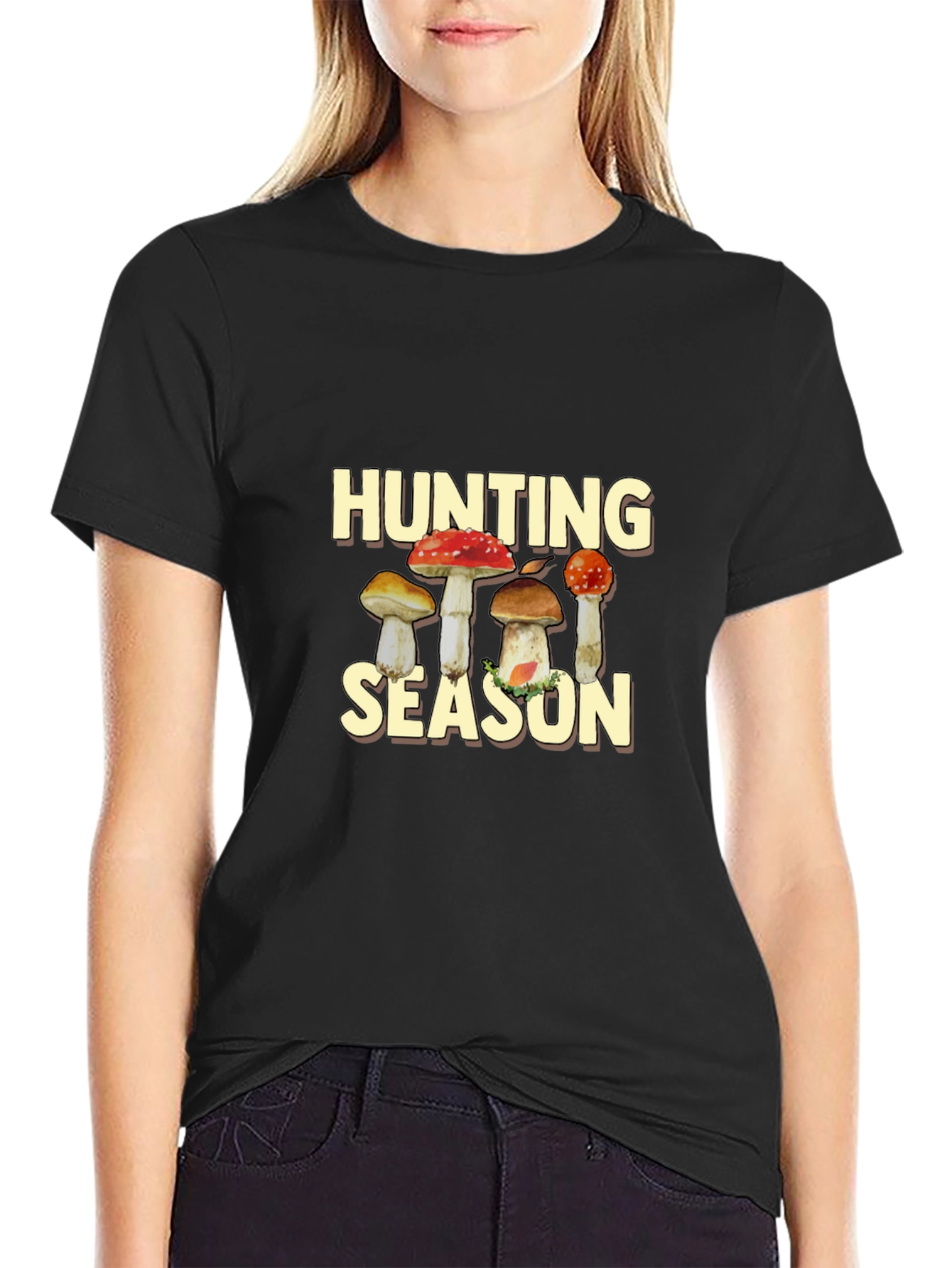 Hunting Season Mushroom Graphic Tee - Black
