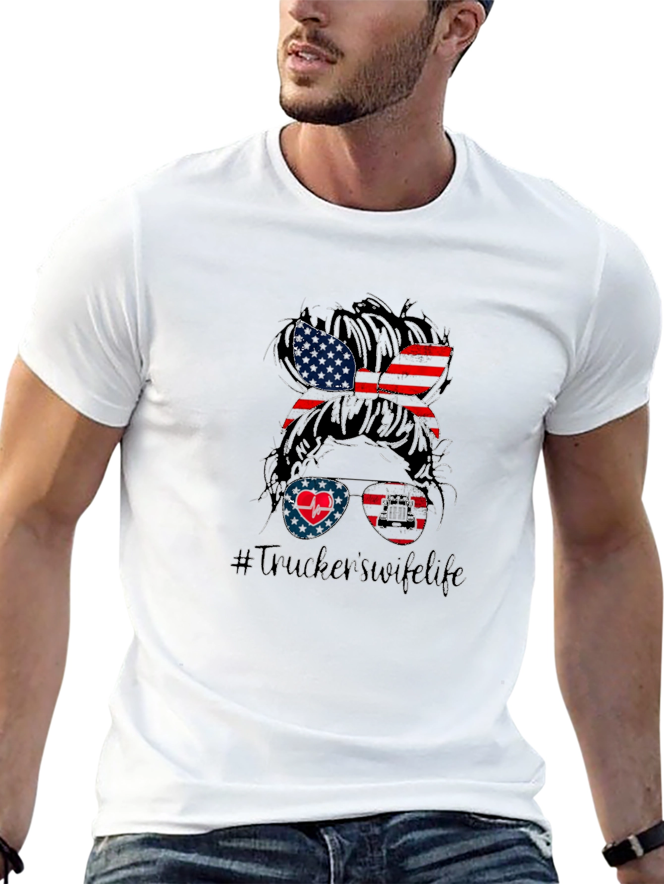 Trucker Wife Life Messy Bun T-Shirt