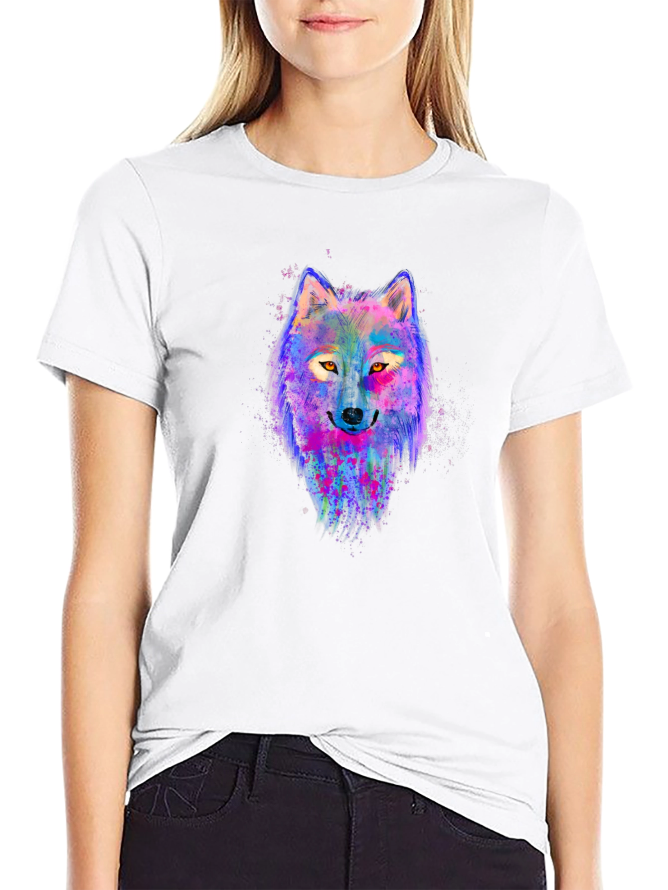 Vibrant Wolf Graphic Tee - Mens Black T-Shirt
