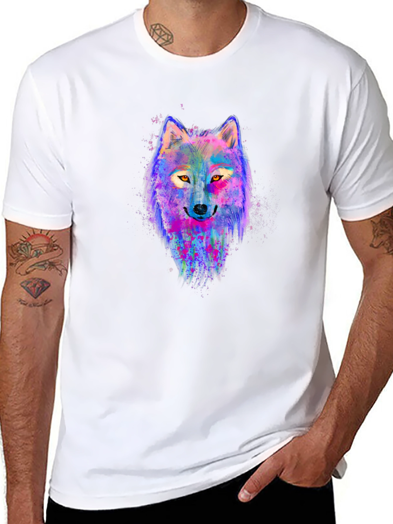 Vibrant Wolf Graphic Tee - Mens Black T-Shirt