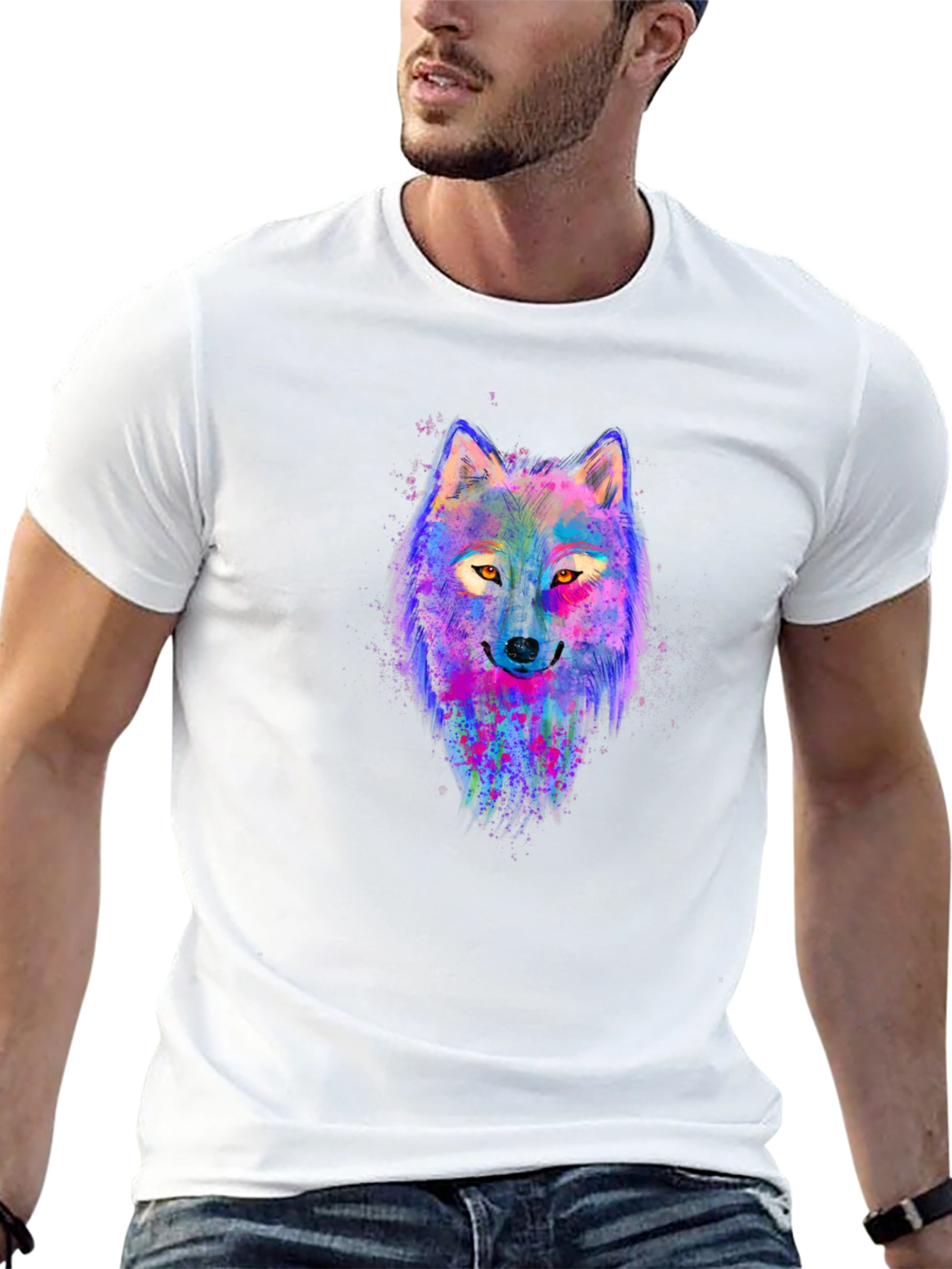 Vibrant Wolf Graphic Tee - Mens Black T-Shirt