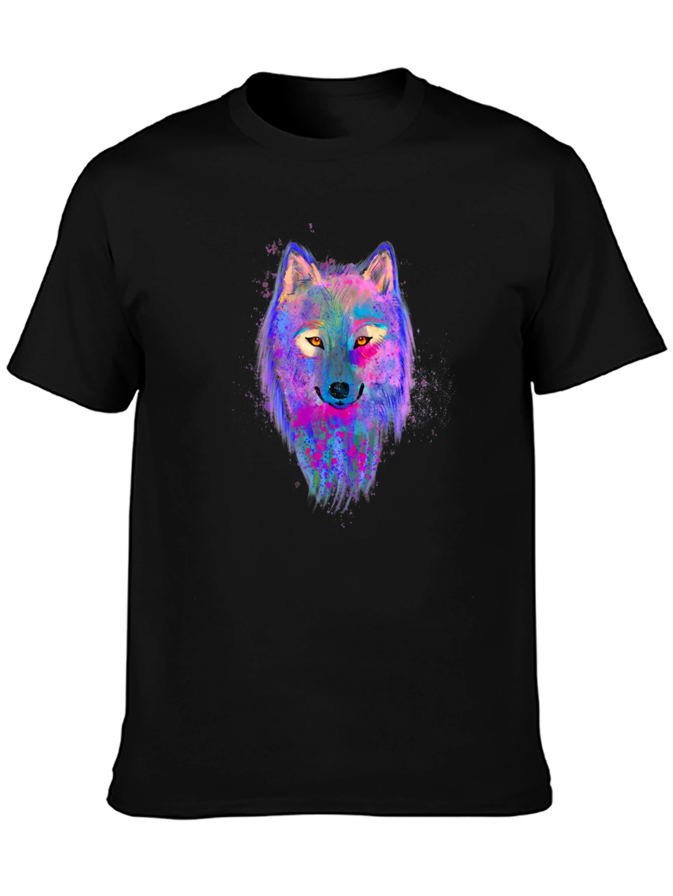 Vibrant Wolf Graphic Tee - Mens Black T-Shirt