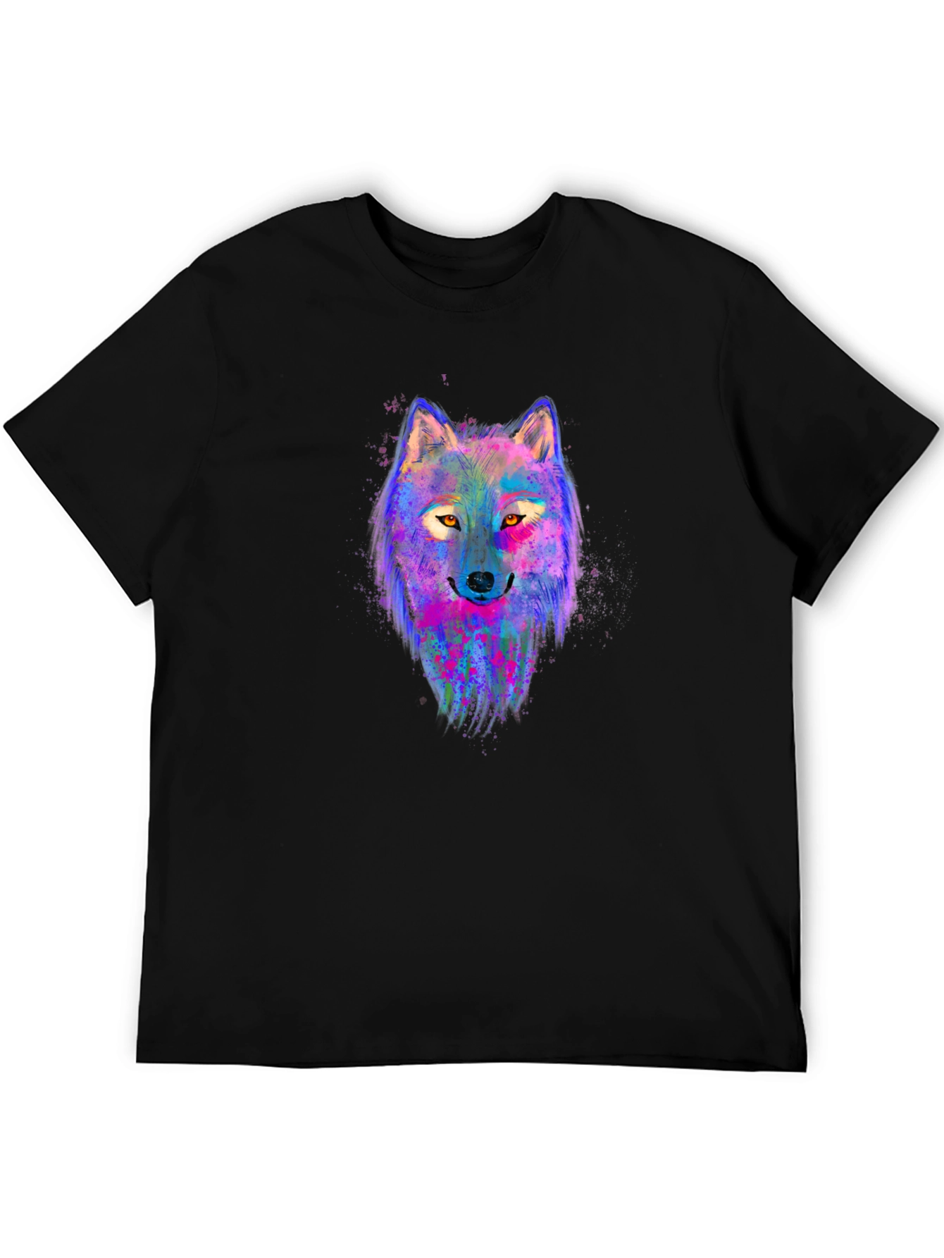 Vibrant Wolf Graphic Tee - Mens Black T-Shirt