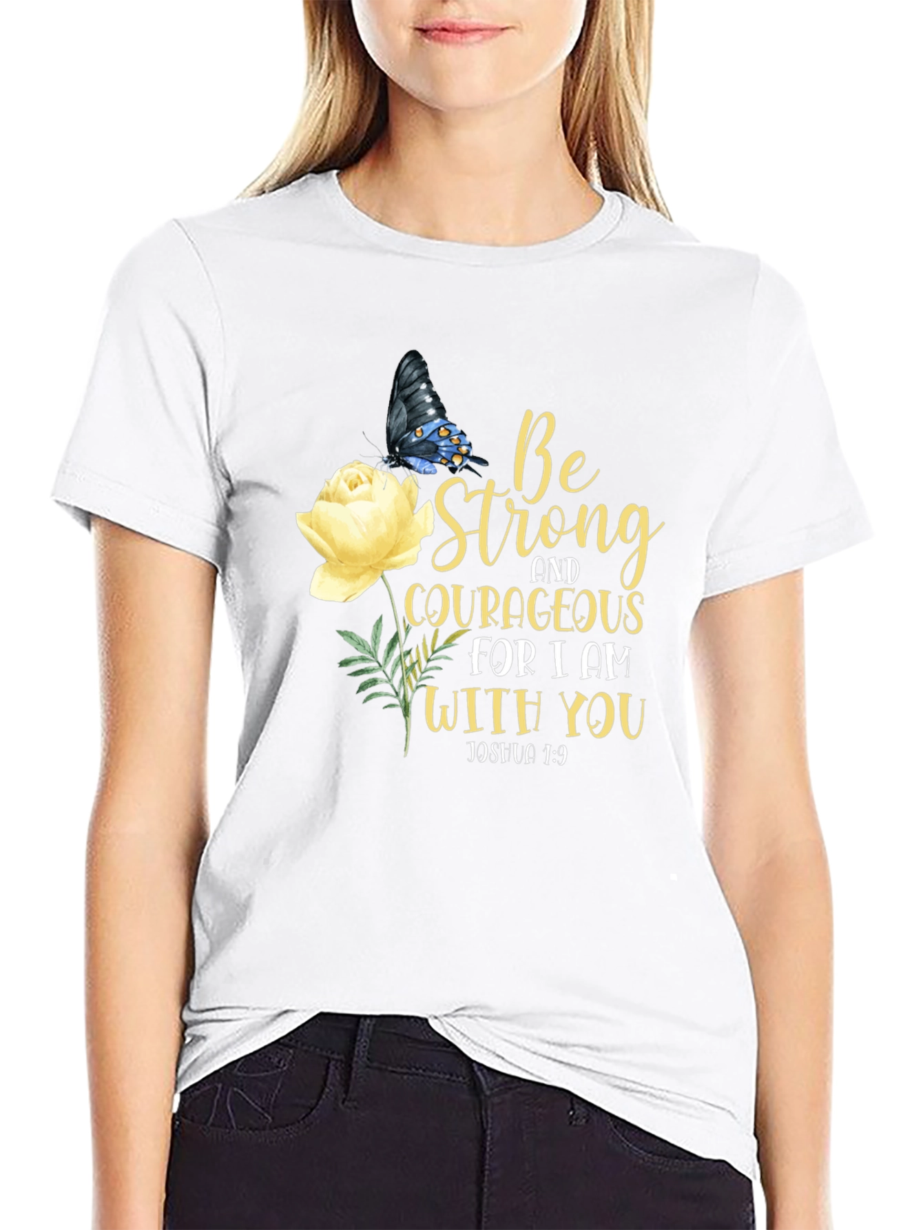 Be Strong Christian T-Shirt Inspirational Floral Tee