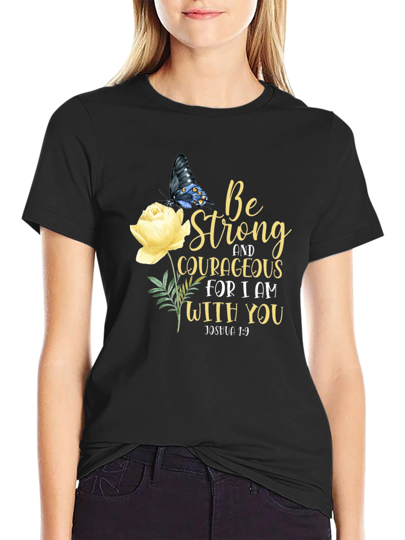 Be Strong Christian T-Shirt Inspirational Floral Tee
