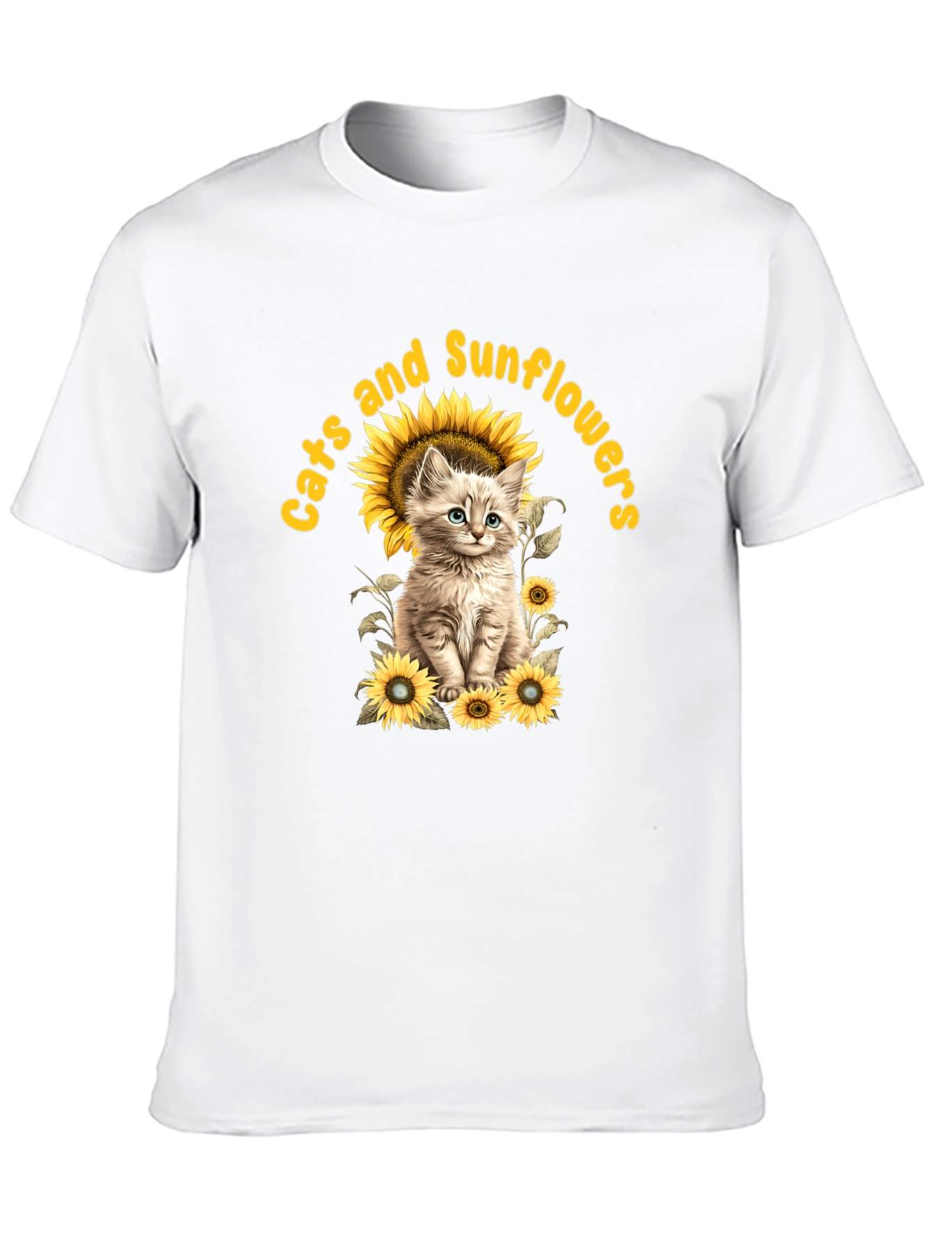 Cats and Sunflowers Black T-Shirt