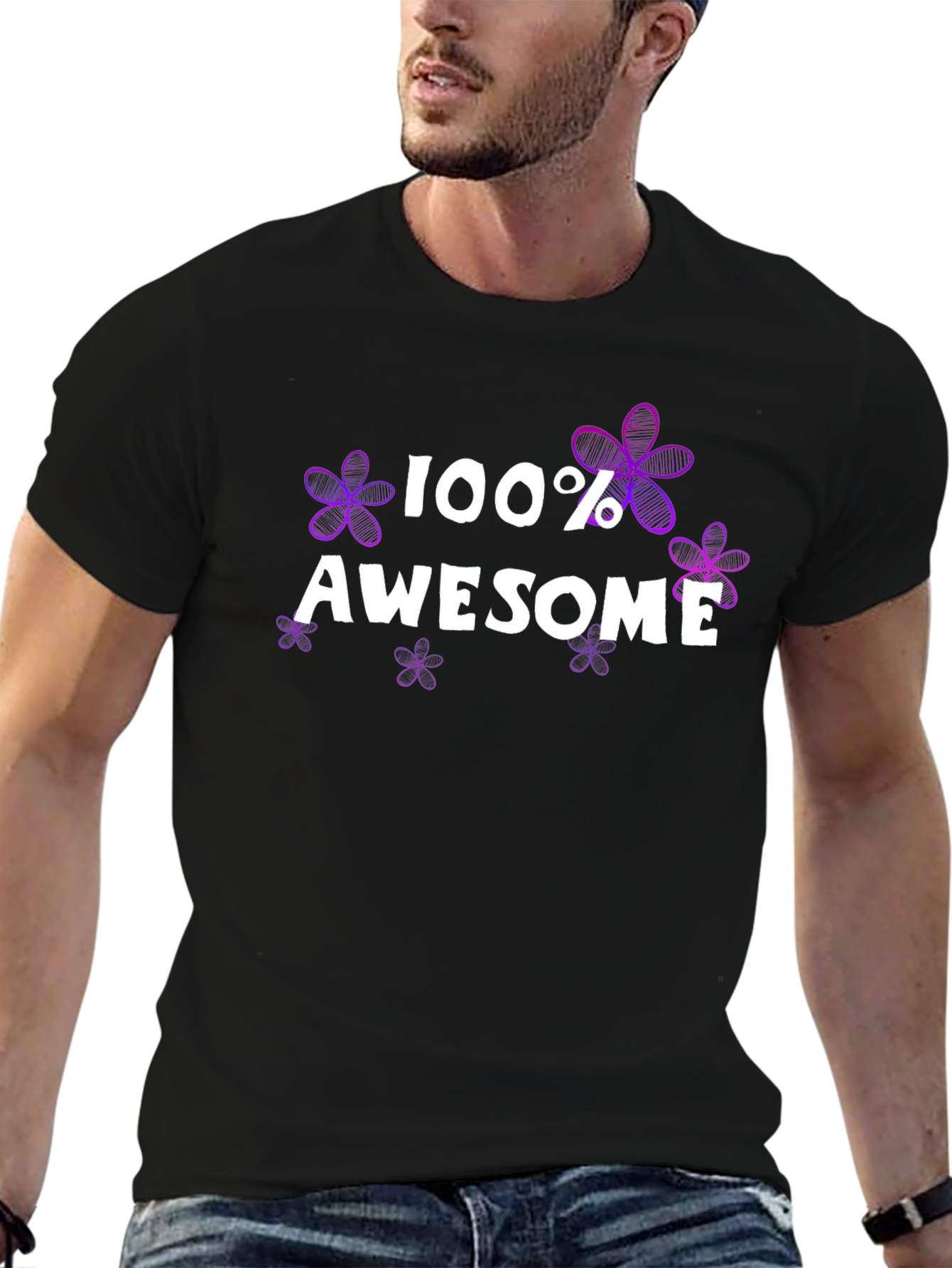 100% Awesome Floral Graphic Tee - Black