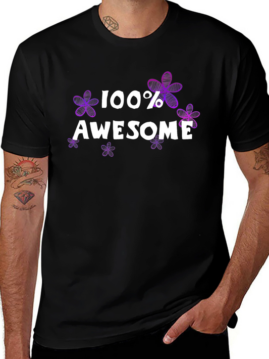 100% Awesome Floral Graphic Tee - Black
