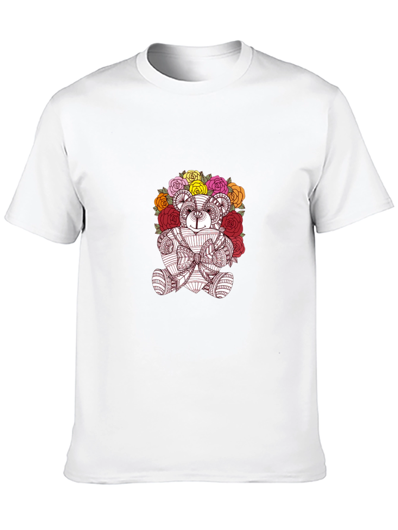 Floral Teddy Bear Graphic Black T-Shirt