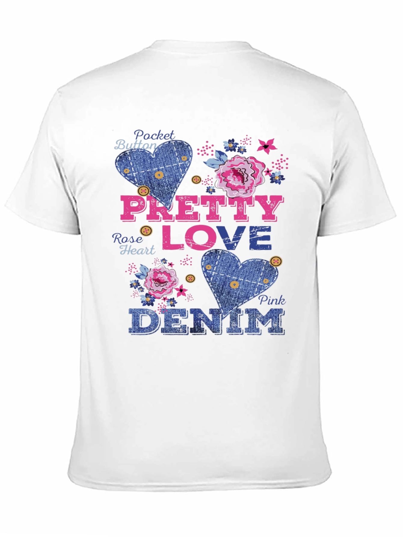 Pretty Love Denim Graphic Tee - Pocket Button Design