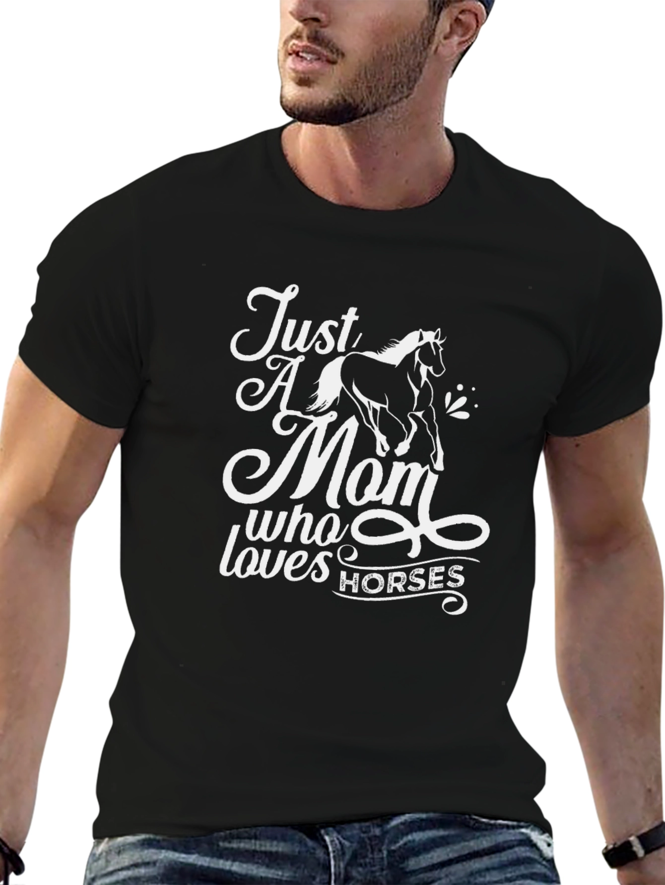 Just a Mom Who Loves Horses Black T-Shirt