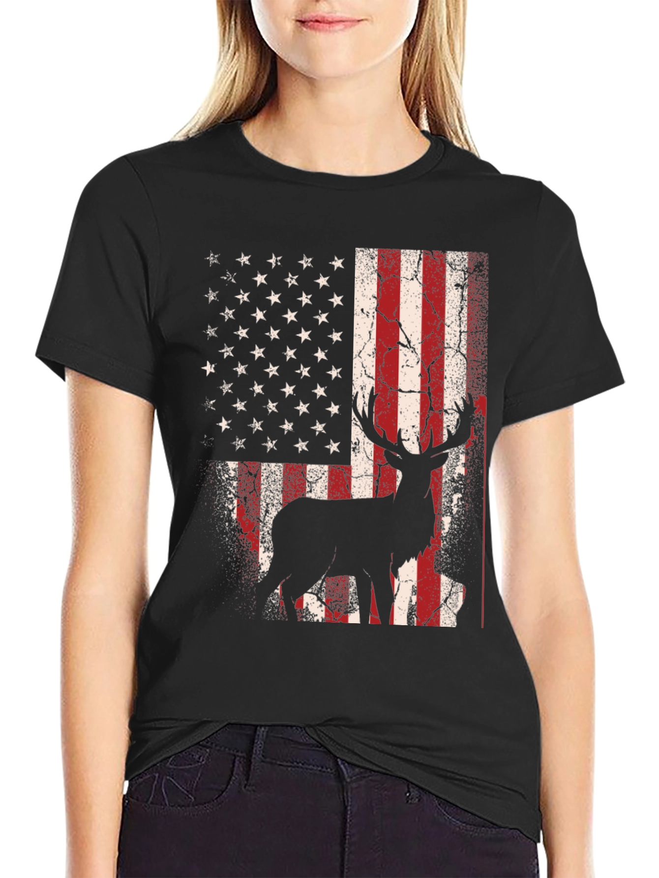 American Flag Deer Graphic T-Shirt