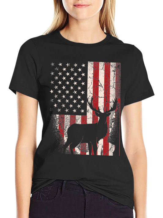 American Flag Deer Graphic T-Shirt