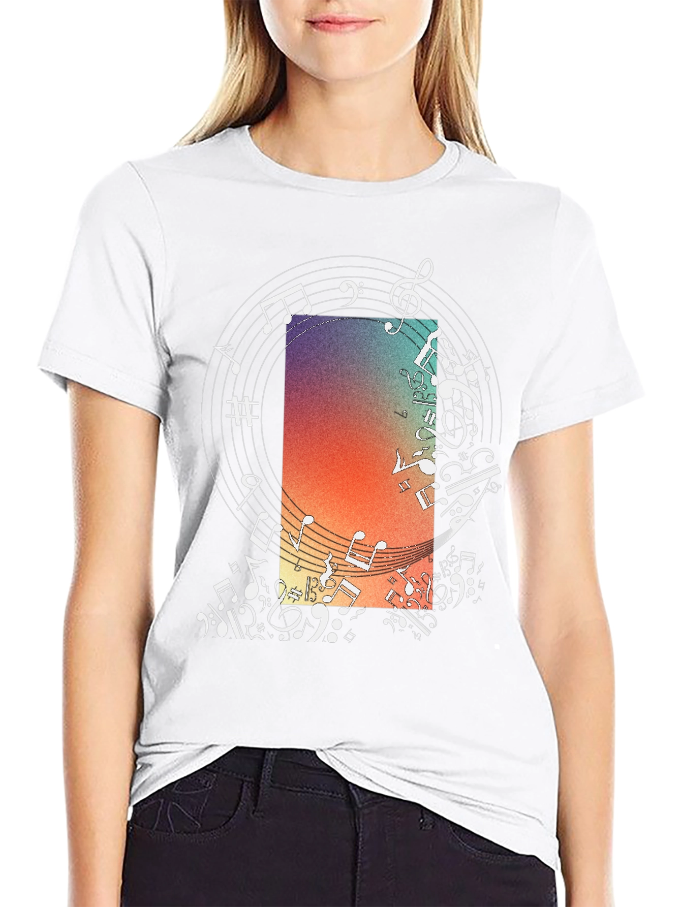 Musical Notes Graphic Print Crewneck T-Shirt