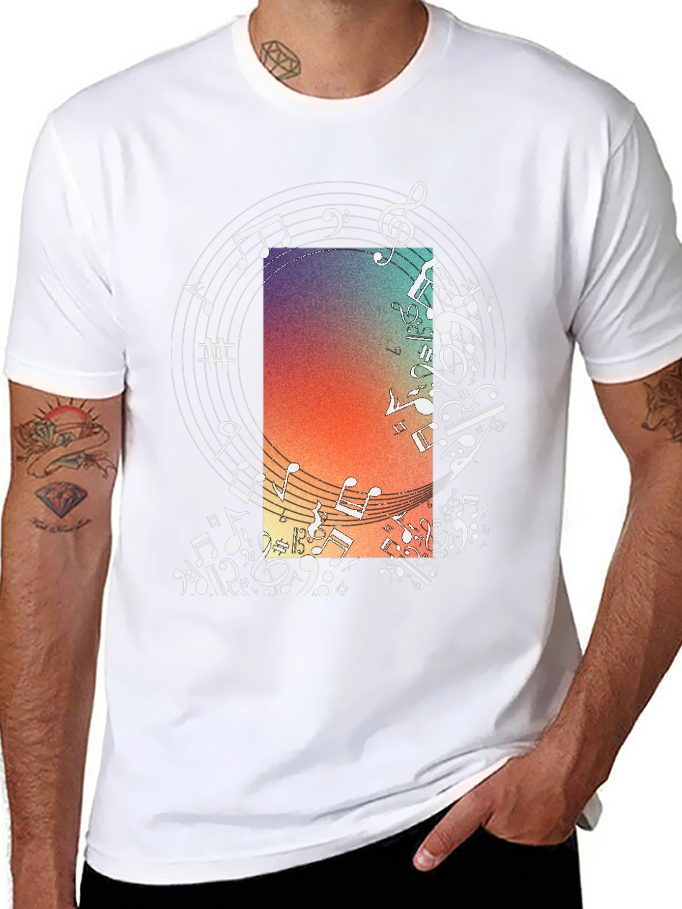 Musical Notes Graphic Print Crewneck T-Shirt
