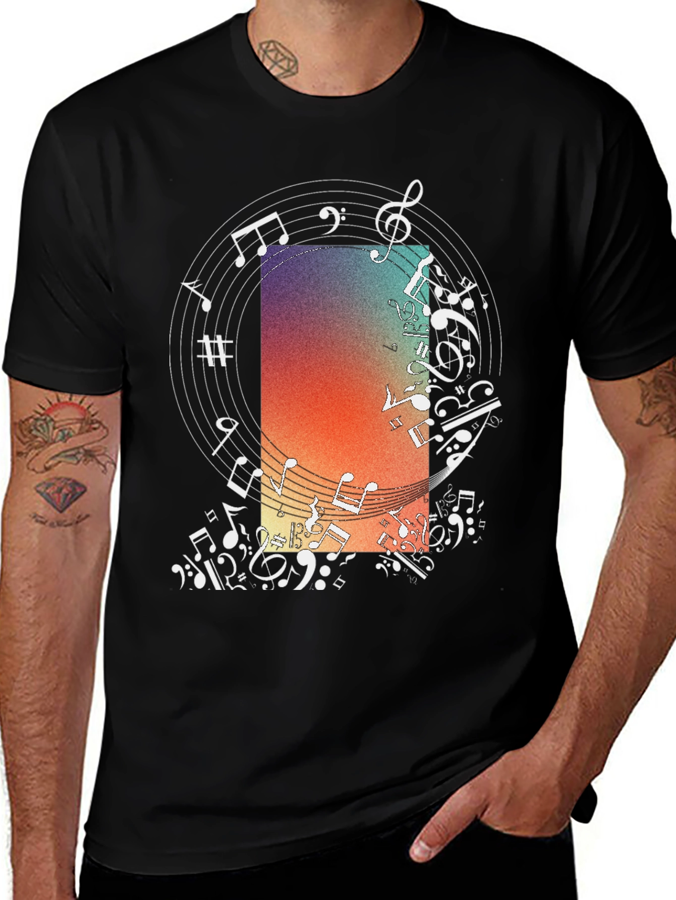 Musical Notes Graphic Print Crewneck T-Shirt