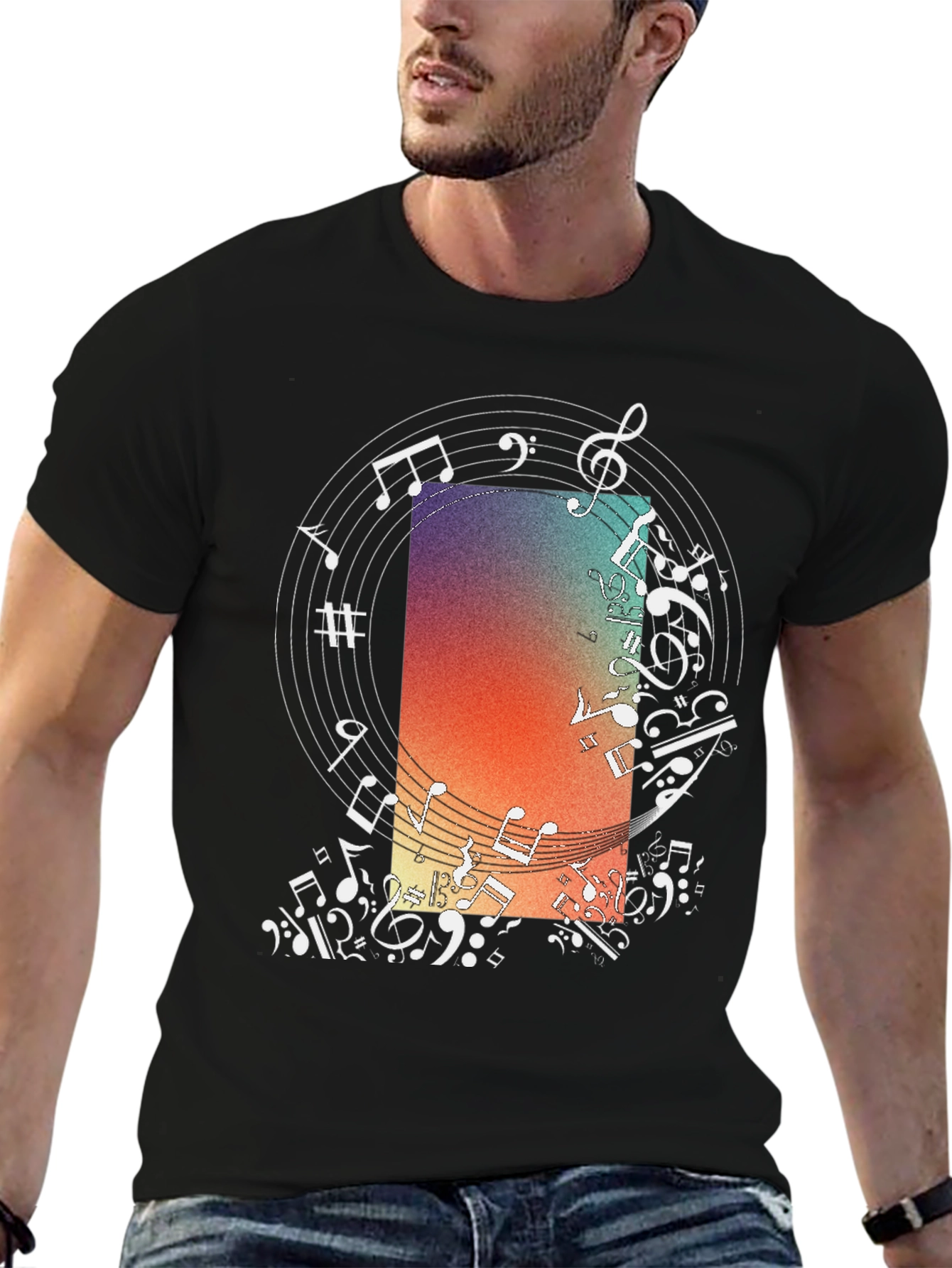 Musical Notes Graphic Print Crewneck T-Shirt