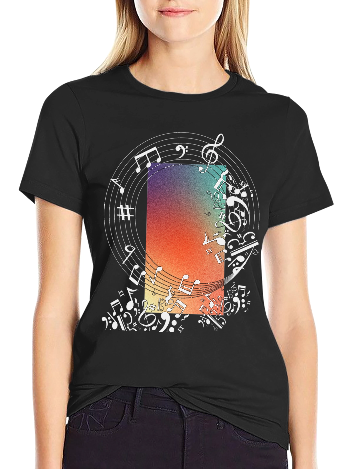 Musical Notes Graphic Print Crewneck T-Shirt