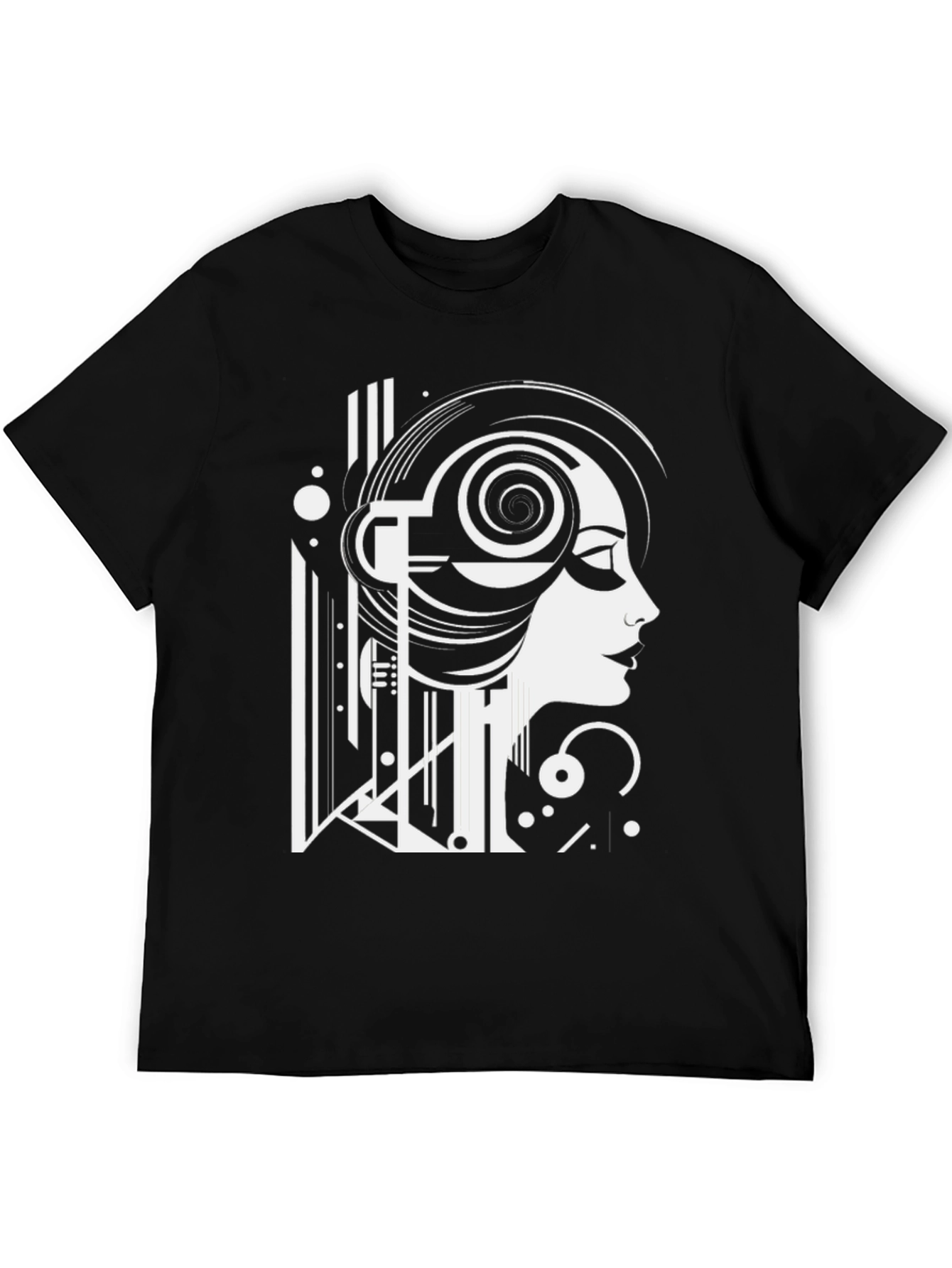 Art Deco Woman Graphic Tee - Black Cotton T-Shirt