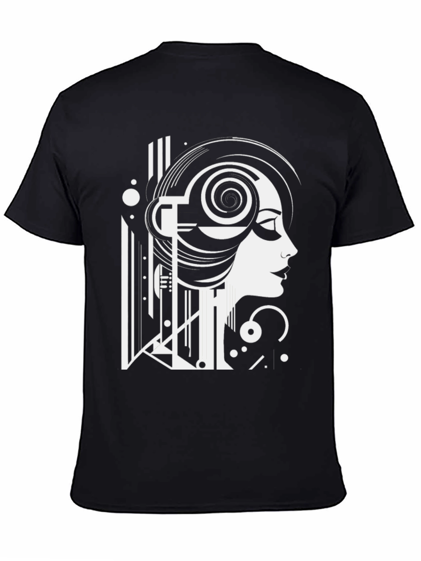 Art Deco Woman Graphic Tee - Black Cotton T-Shirt