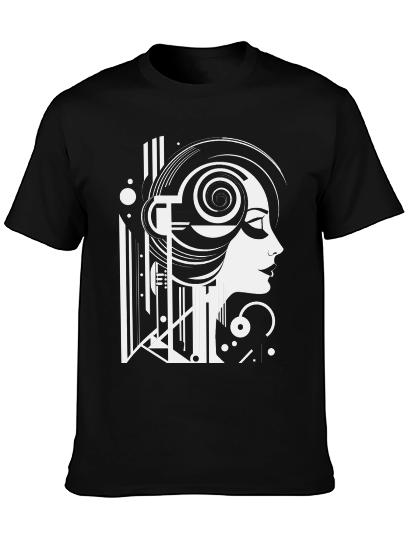 Art Deco Woman Graphic Tee - Black Cotton T-Shirt
