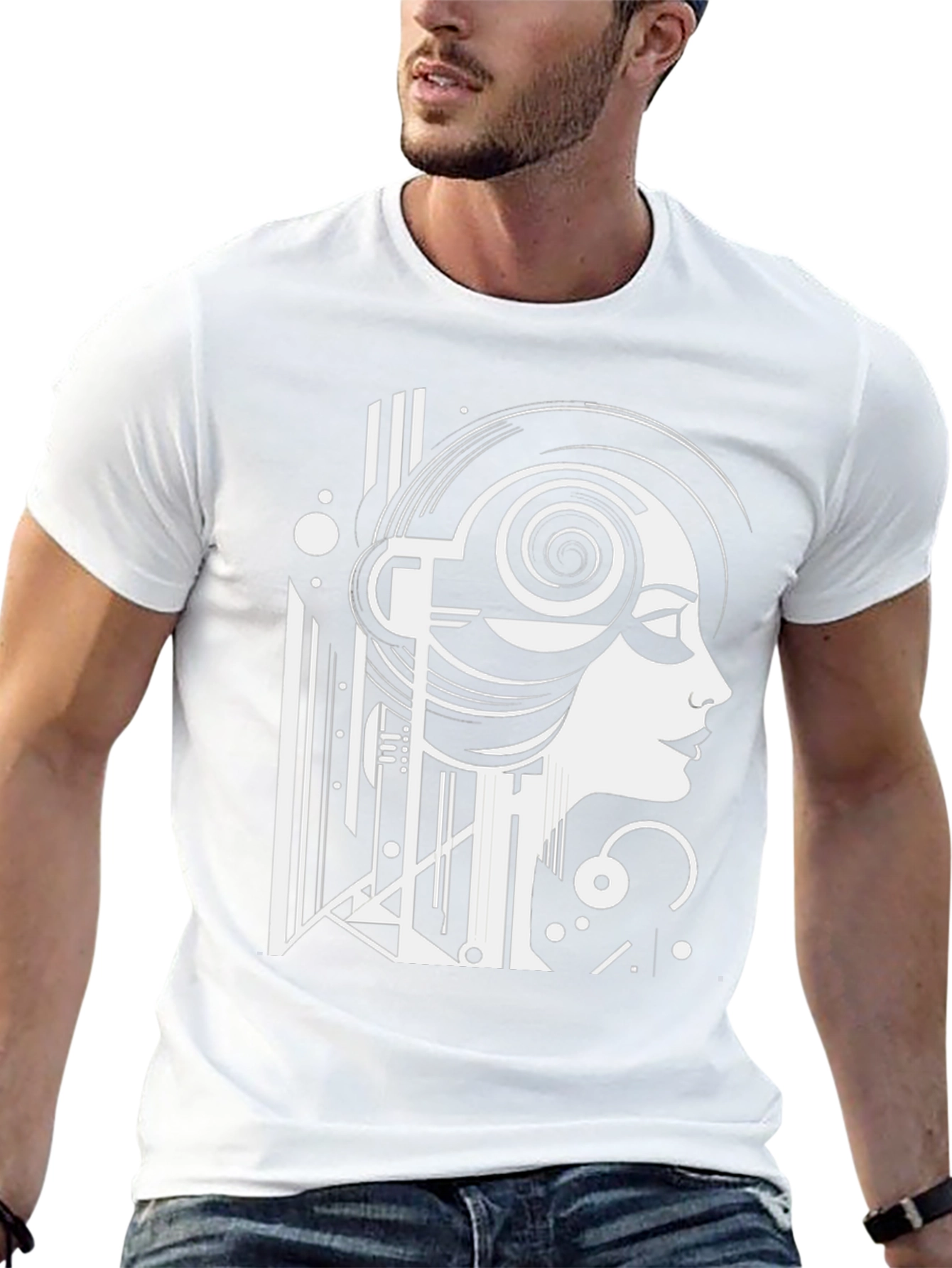 Art Deco Woman Graphic Tee - Black Cotton T-Shirt
