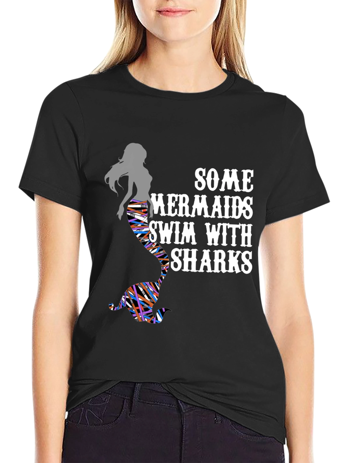 Some Mermaids Swim With Sharks Graphic Tee