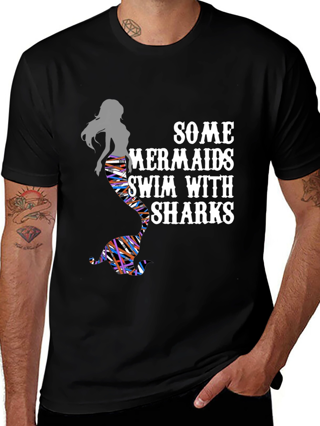 Some Mermaids Swim With Sharks Graphic Tee