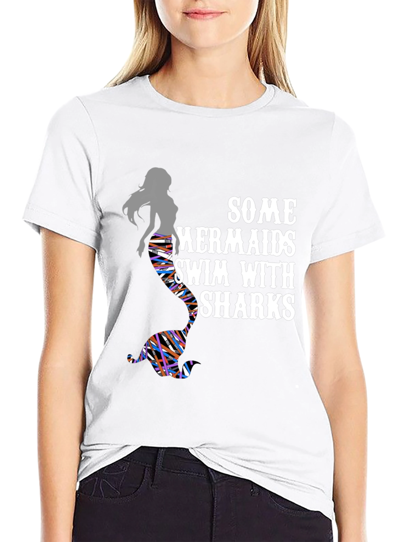 Some Mermaids Swim With Sharks Graphic Tee