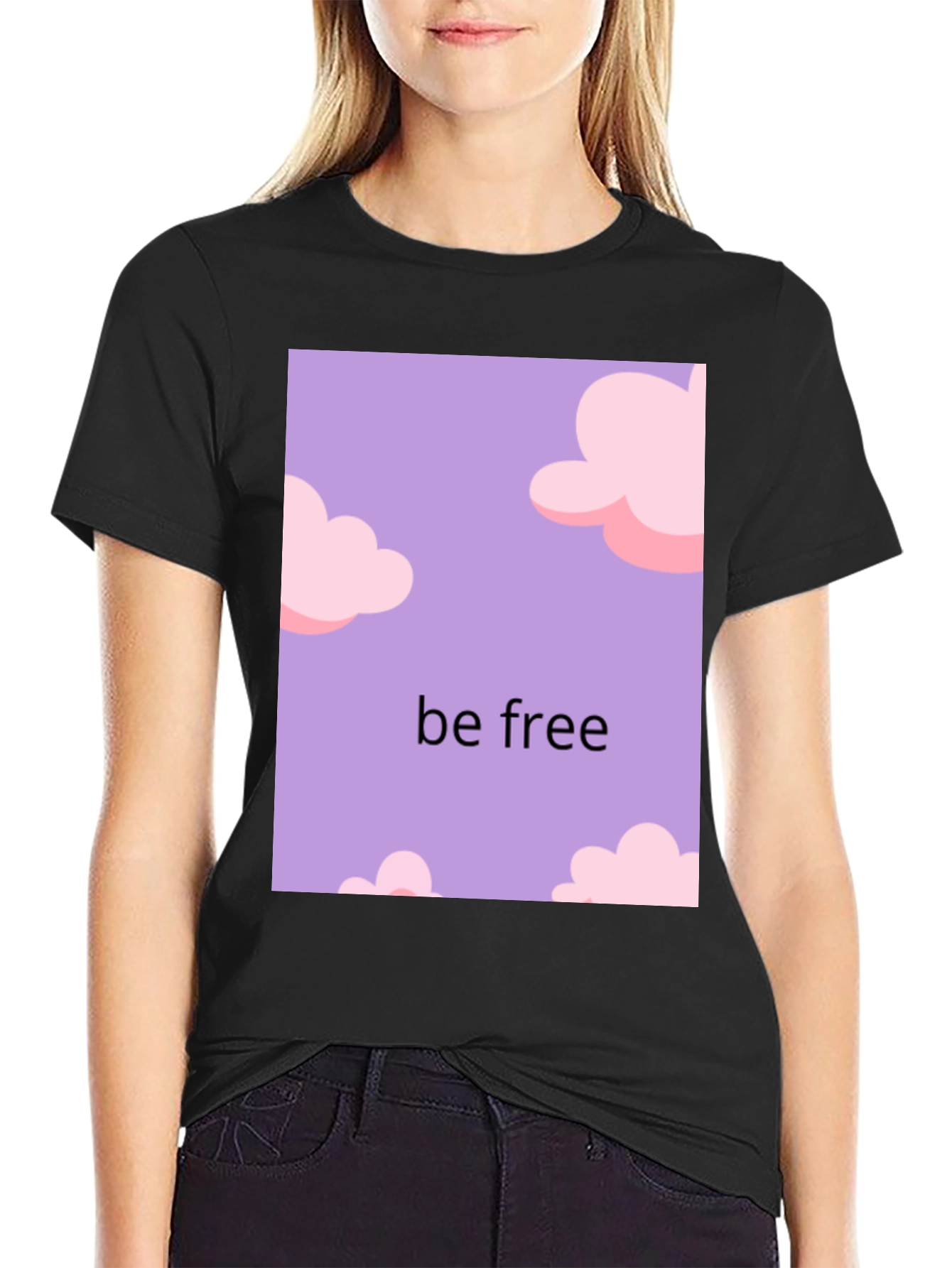 Be Free Cloud Design Black T-Shirt