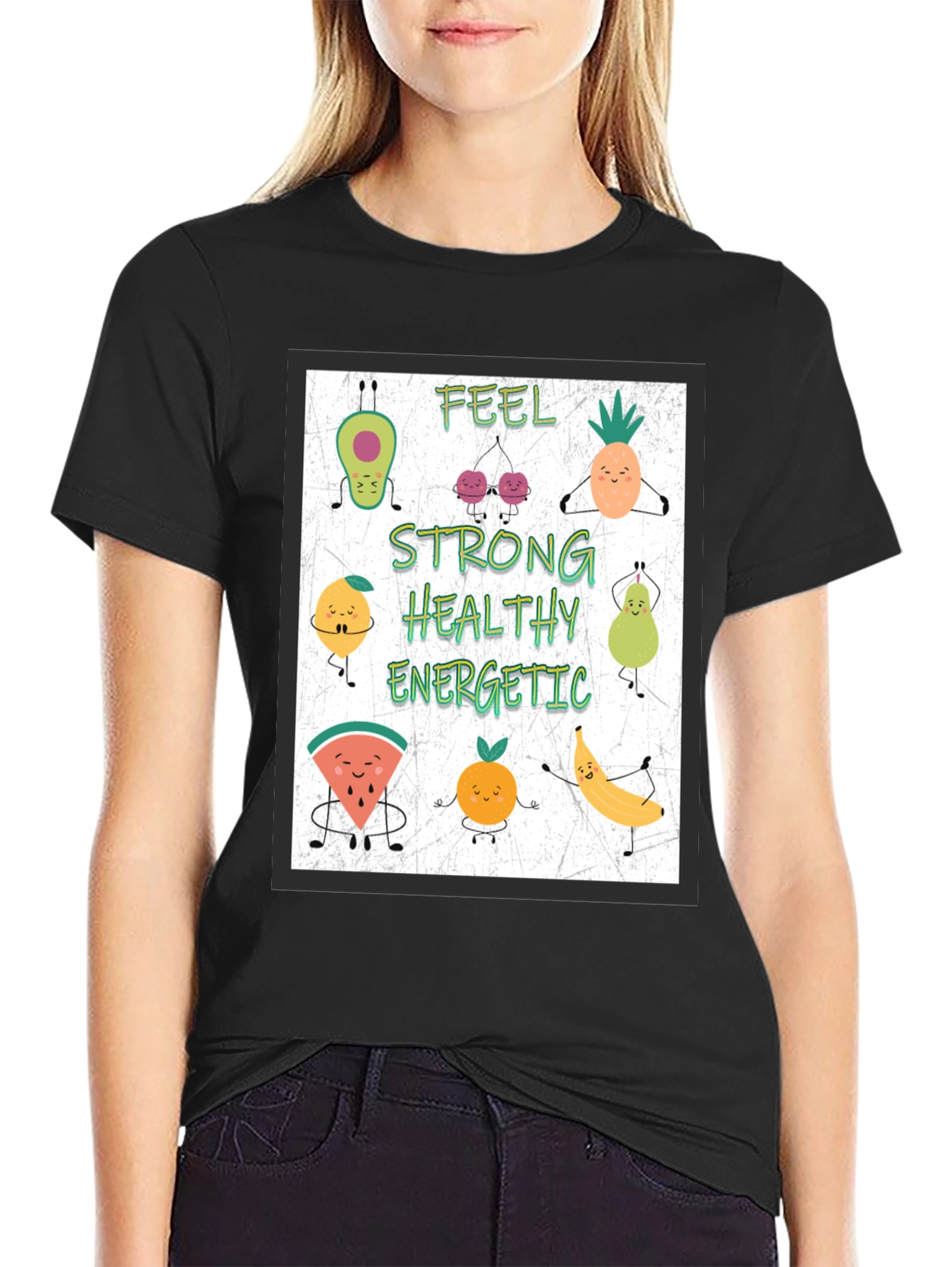 Feel Strong Healthy Energetic Fruit Cartoon T-Shirt