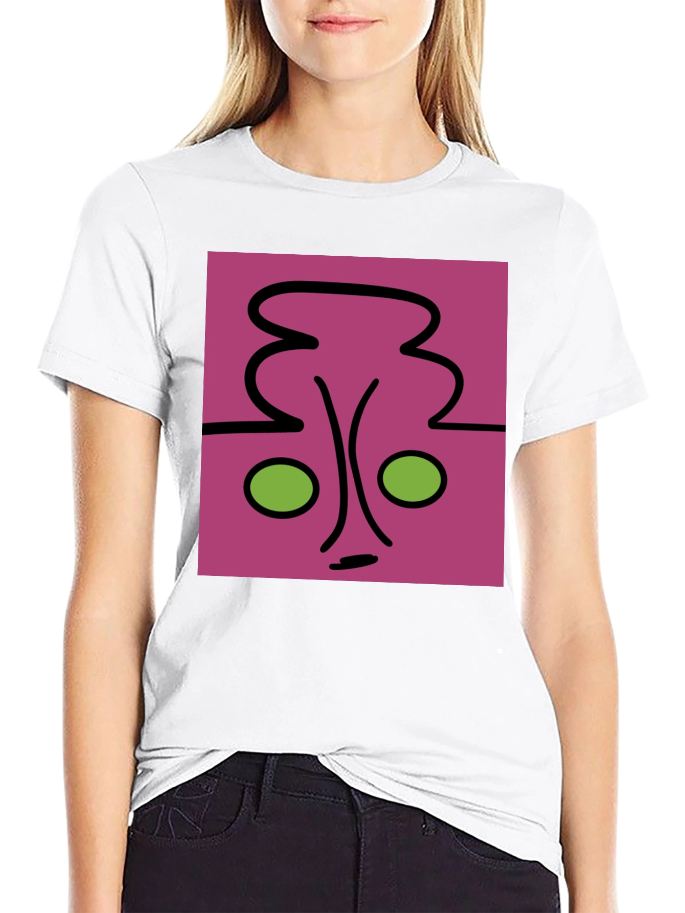 Abstract Face Graphic Tee - Unique Design Black Shirt