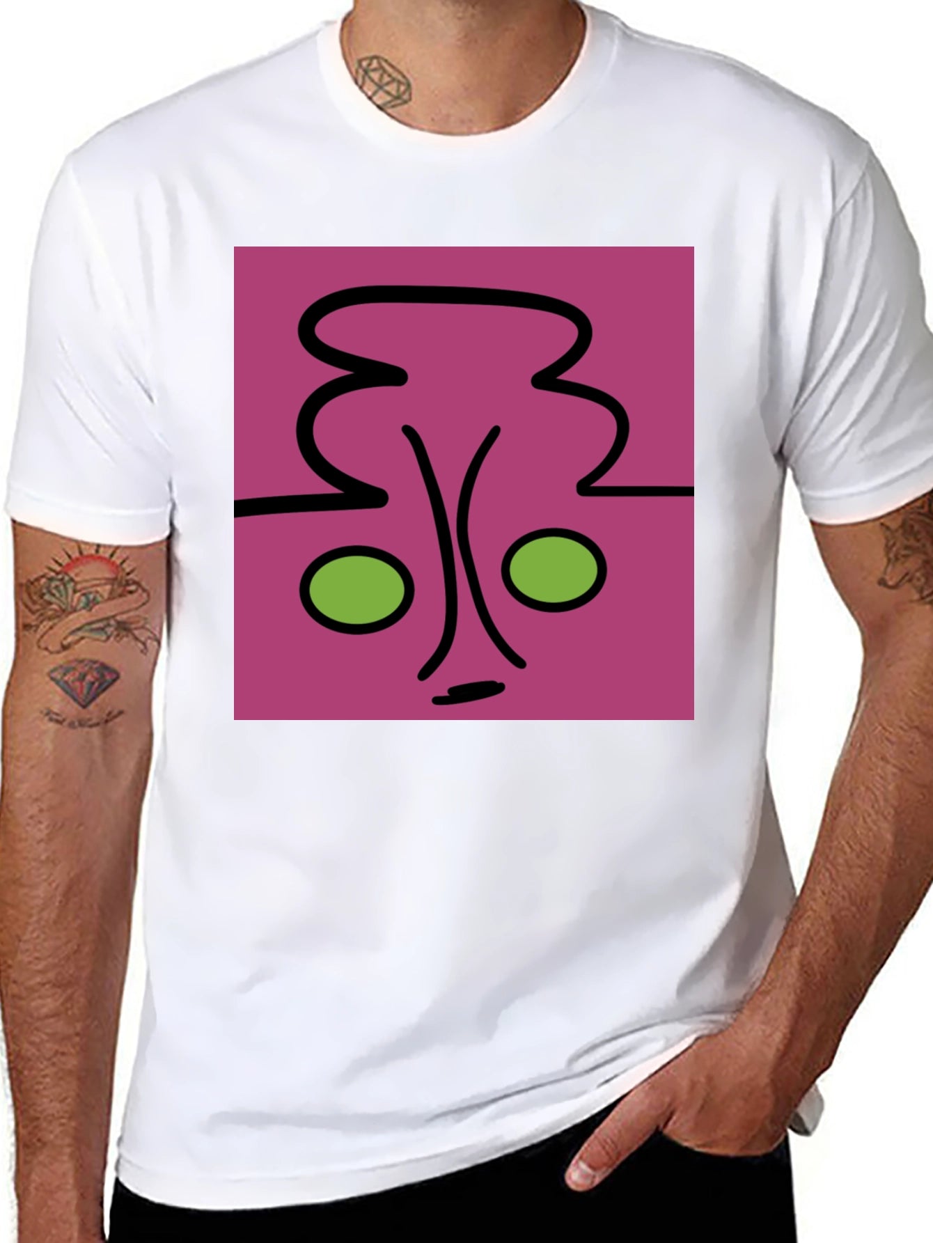 Abstract Face Graphic Tee - Unique Design Black Shirt