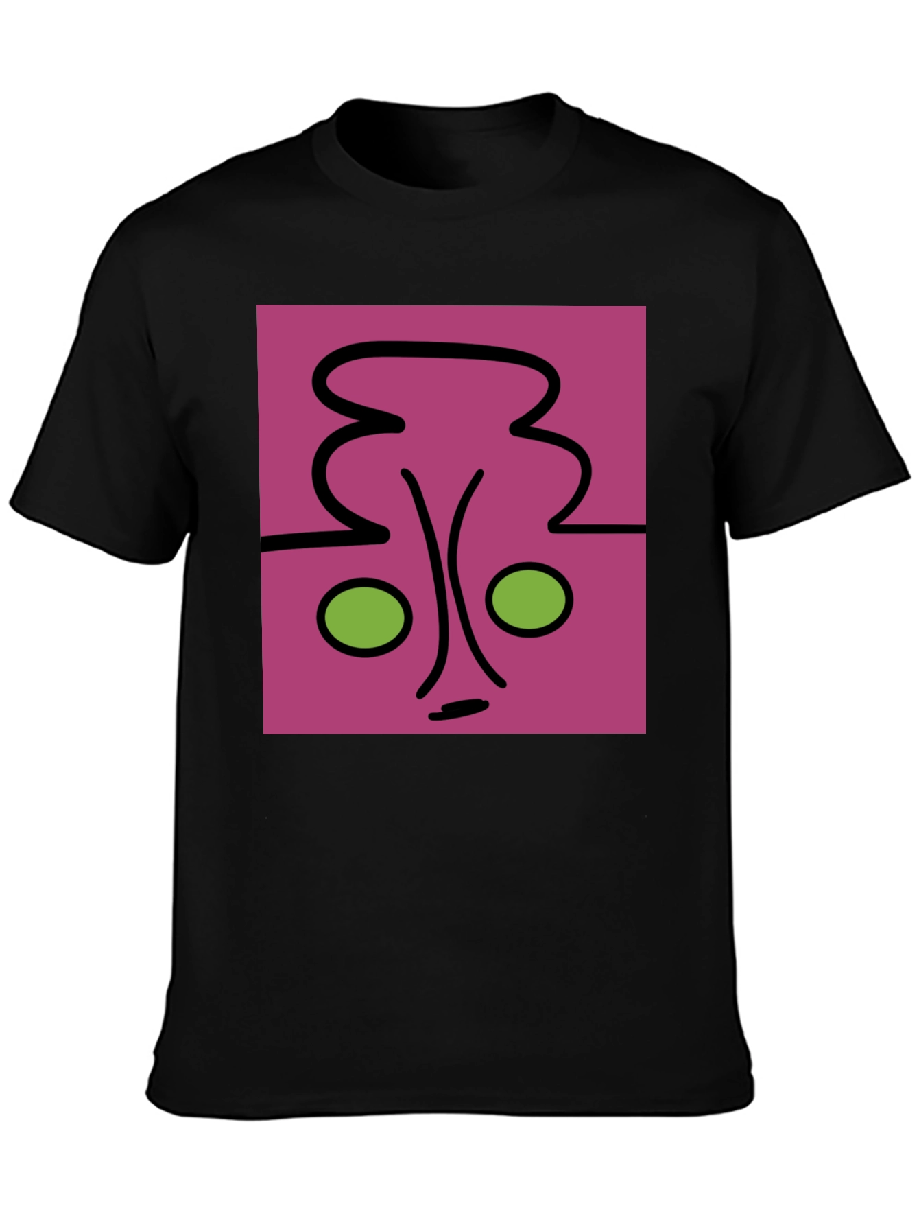 Abstract Face Graphic Tee - Unique Design Black Shirt
