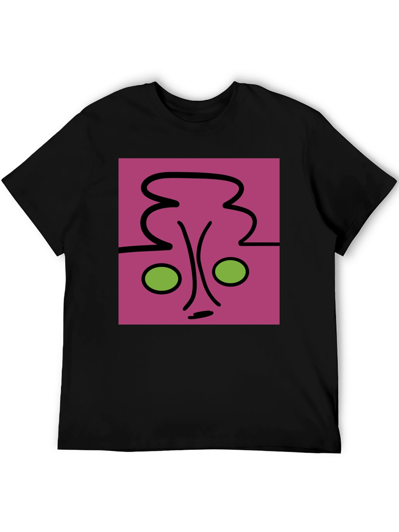Abstract Face Graphic Tee - Unique Design Black Shirt