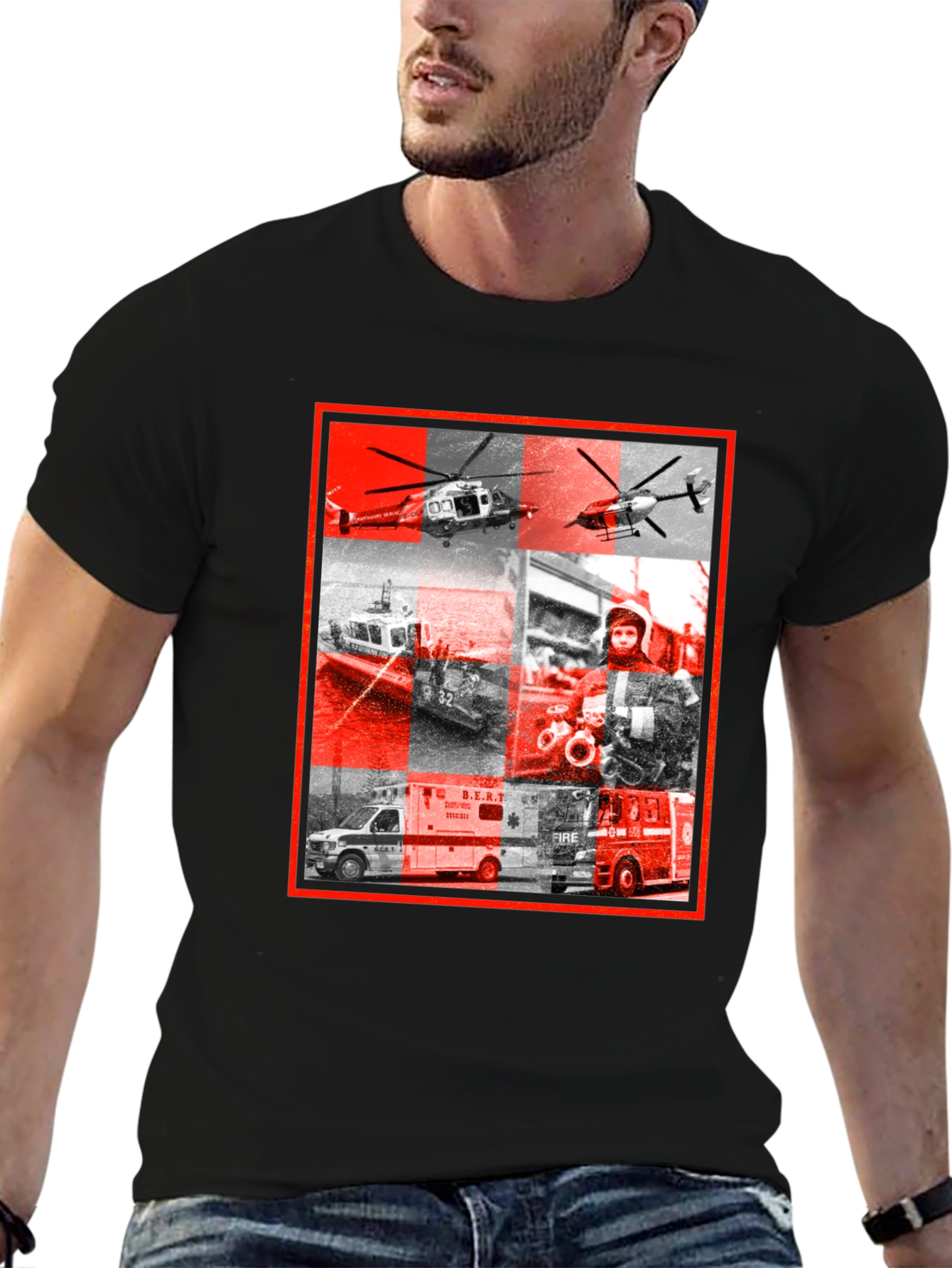 Emergency Services Graphic Print Black T-Shirt