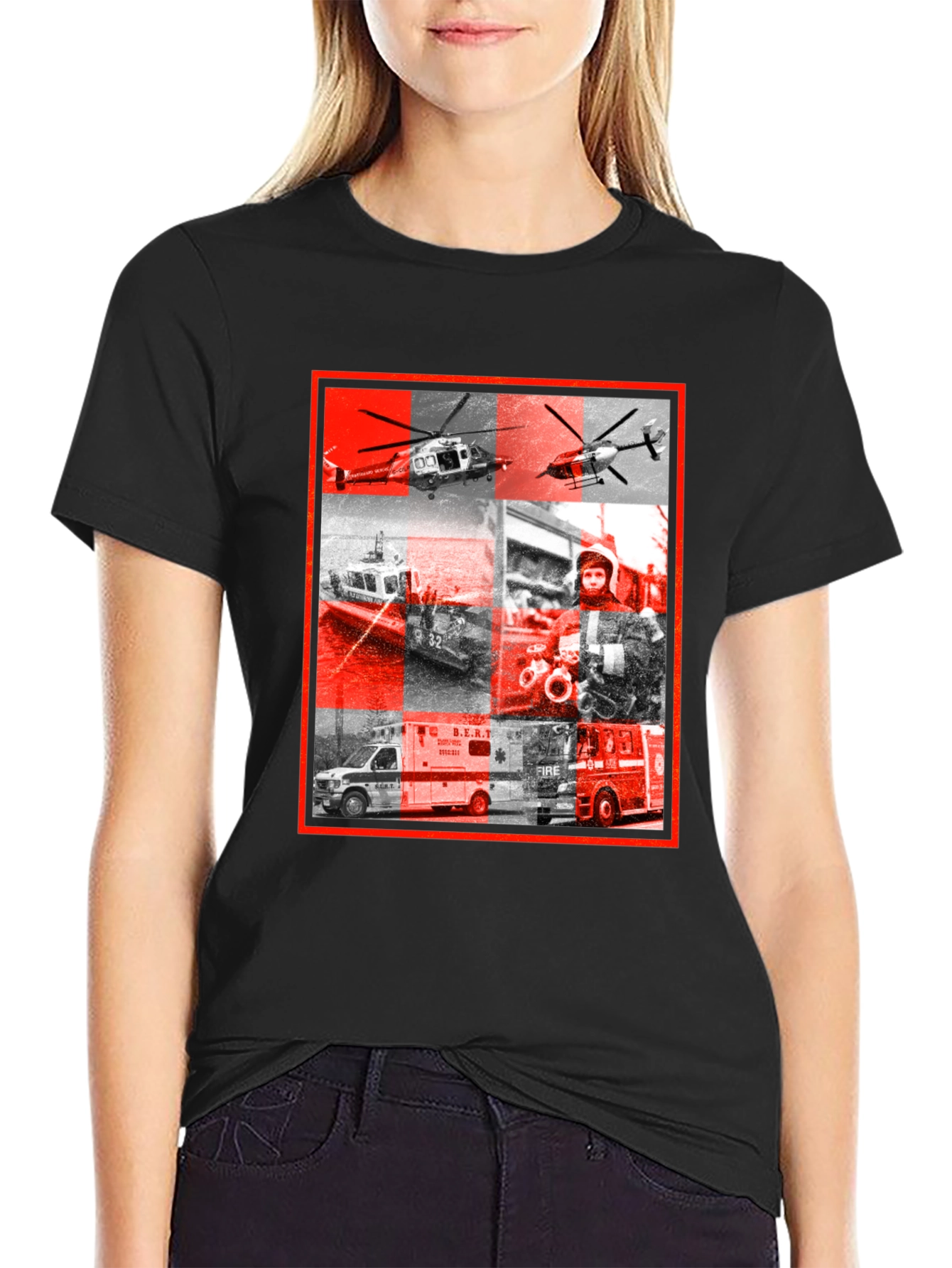 Emergency Services Graphic Print Black T-Shirt