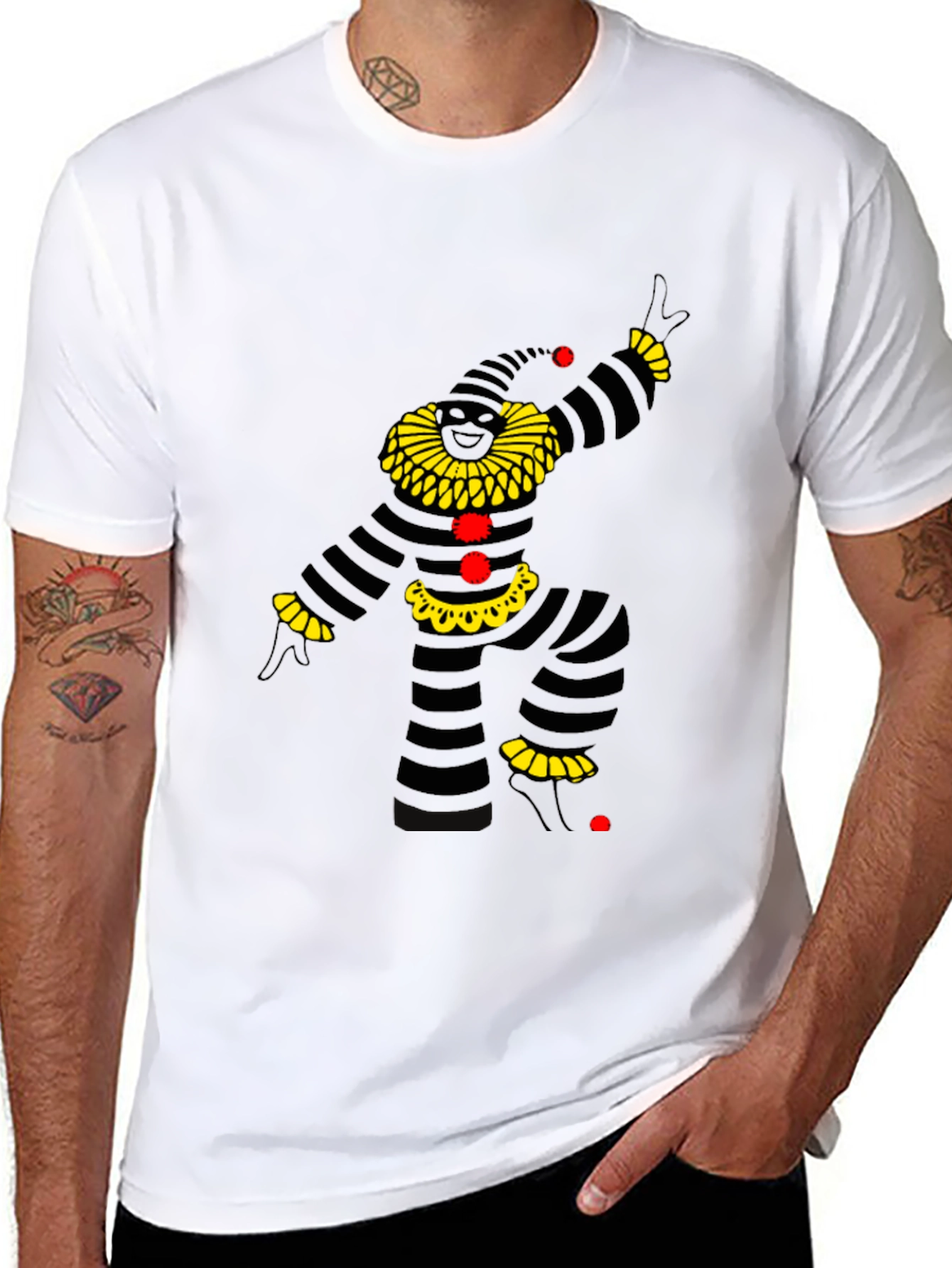 Striped Jester Graphic Tee - Mens Black T-Shirt