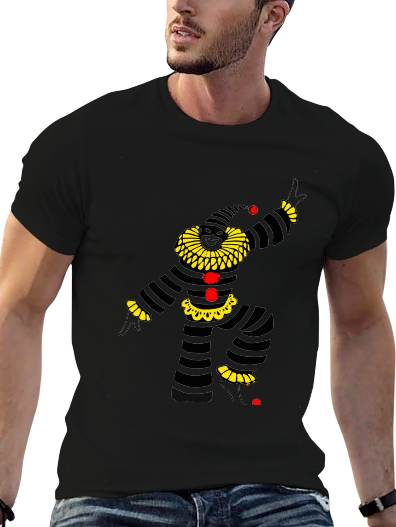 Striped Jester Graphic Tee - Mens Black T-Shirt