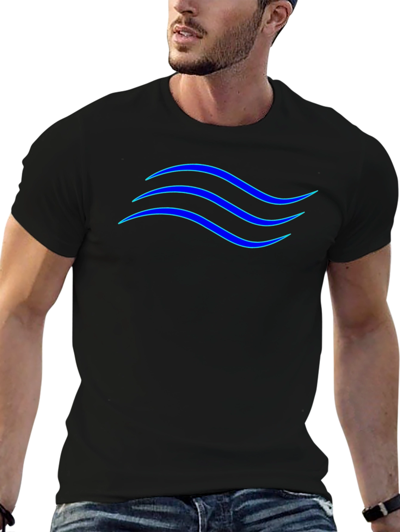 Blue Wave Design Black T-Shirt