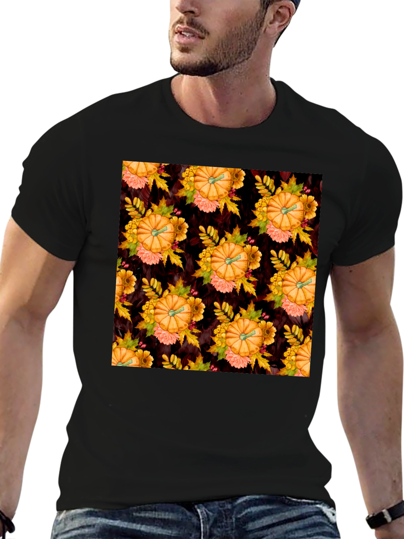 Pumpkin Patch T-Shirt - Fall Floral Design