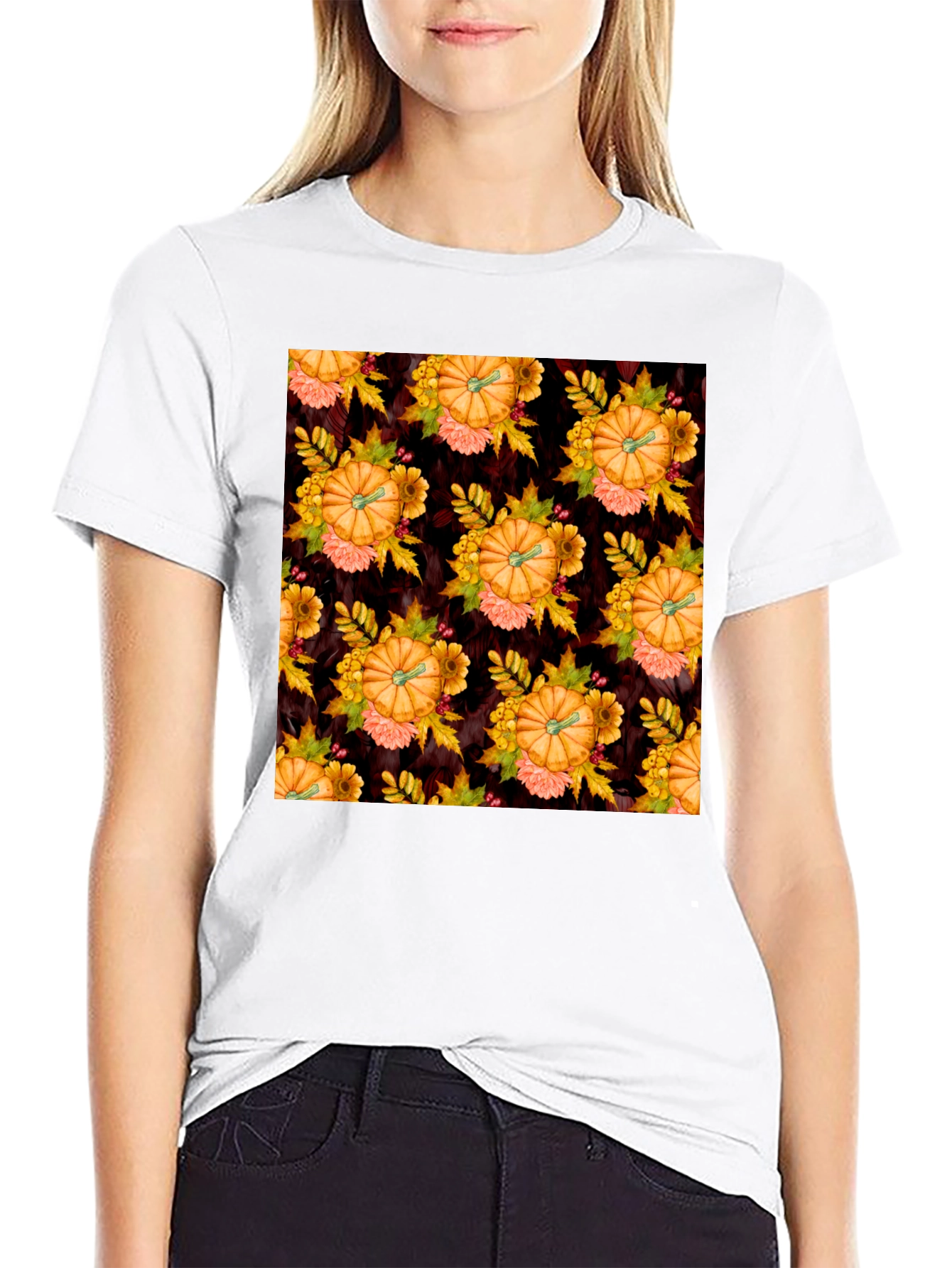 Pumpkin Patch T-Shirt - Fall Floral Design