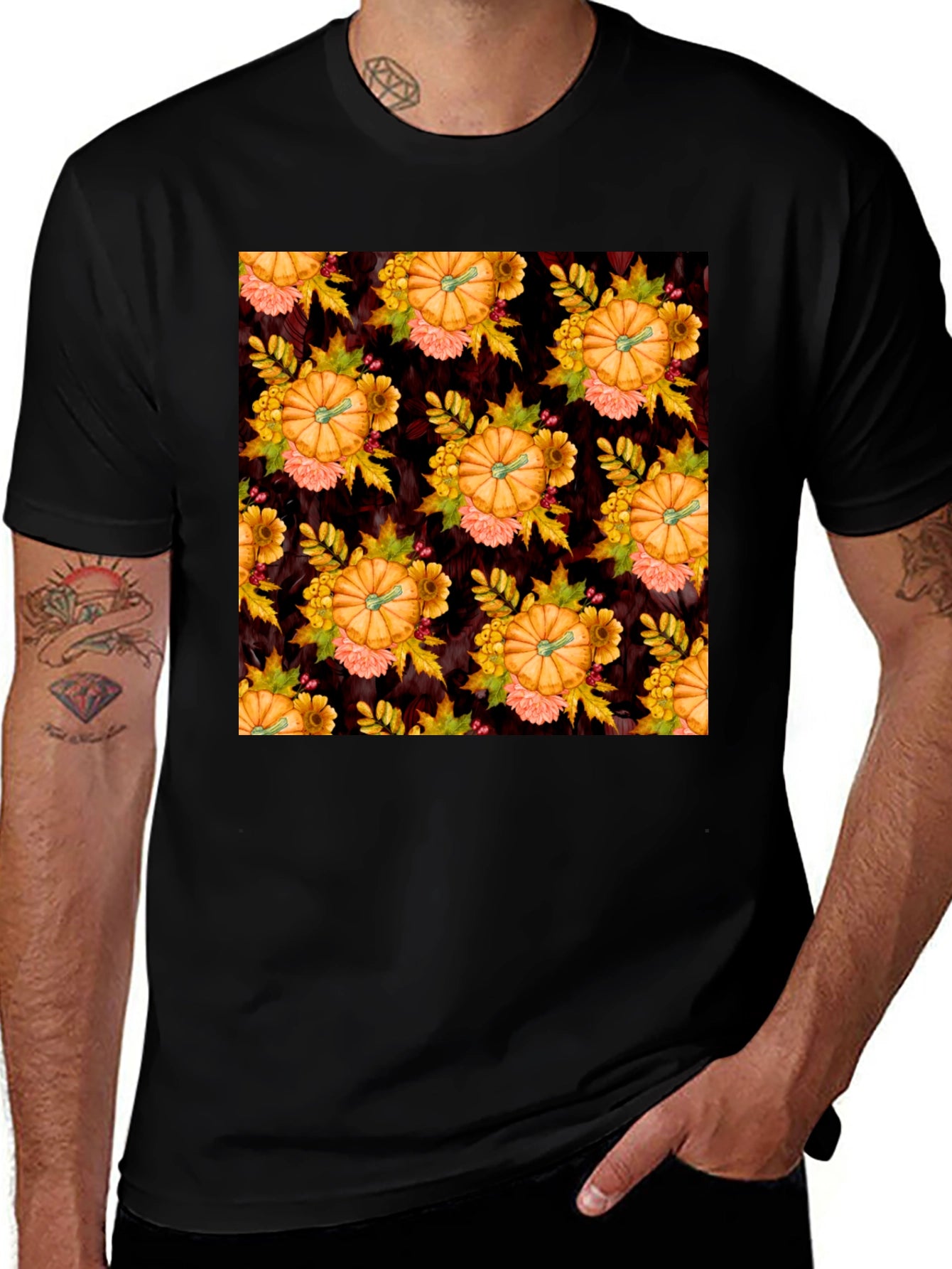 Pumpkin Patch T-Shirt - Fall Floral Design
