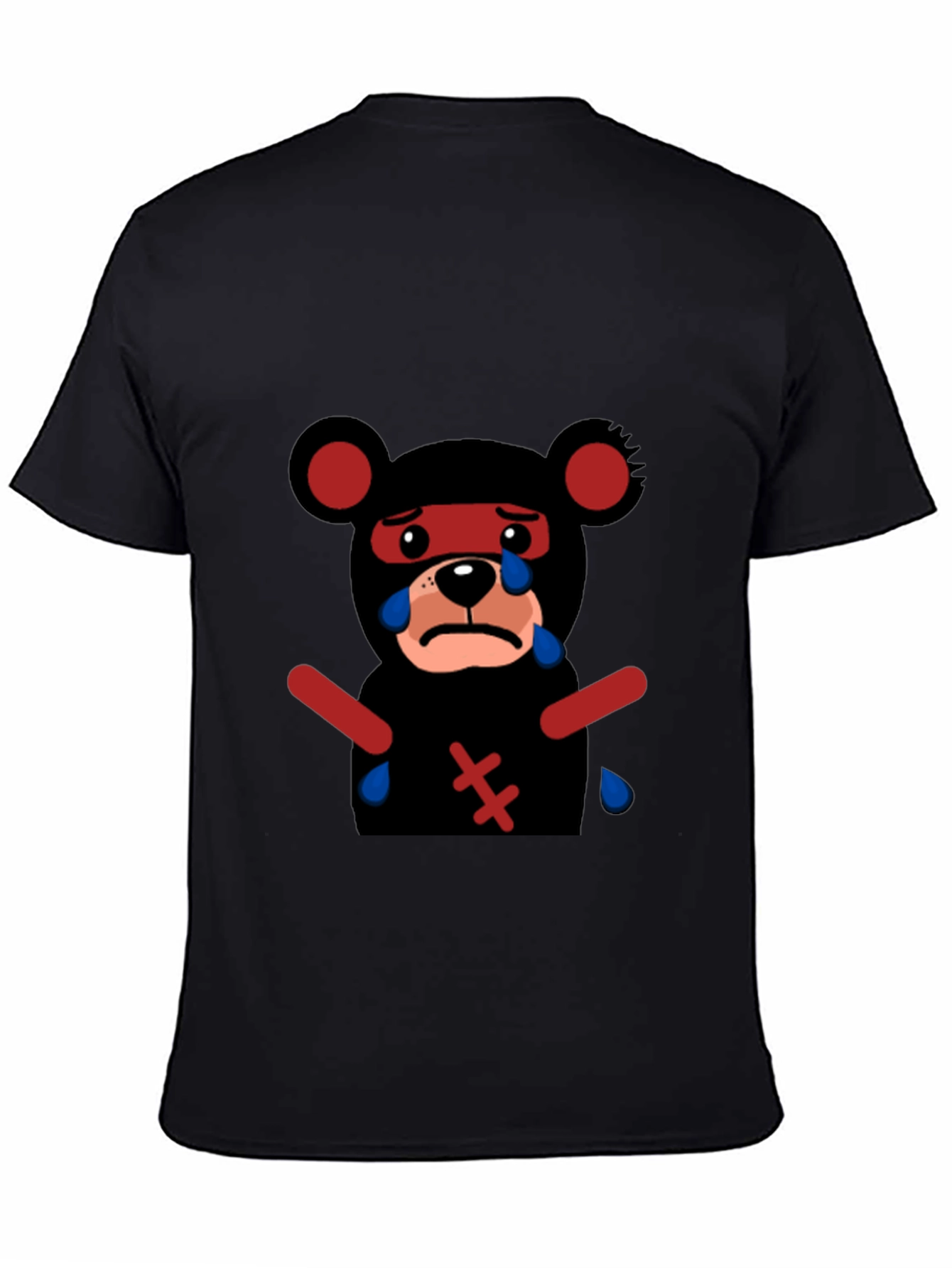 Sad Bear Graphic Tee - Black Cotton Comfort