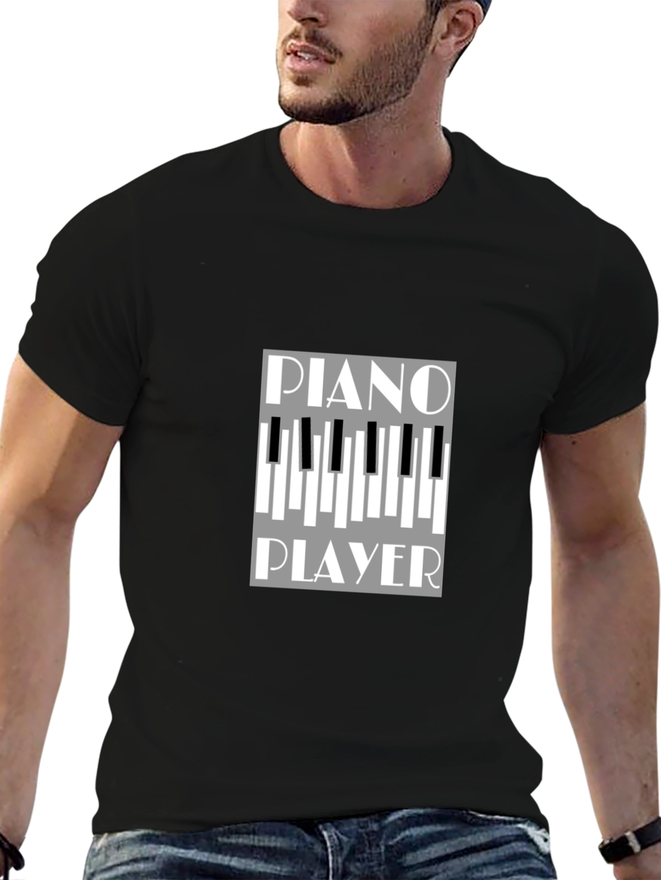 Piano Player Graphic Tee - Black Cotton T-Shirt