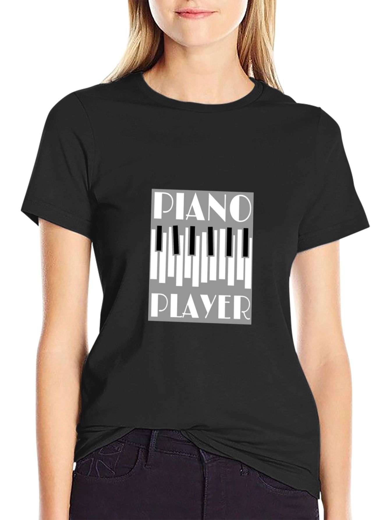 Piano Player Graphic Tee - Black Cotton T-Shirt